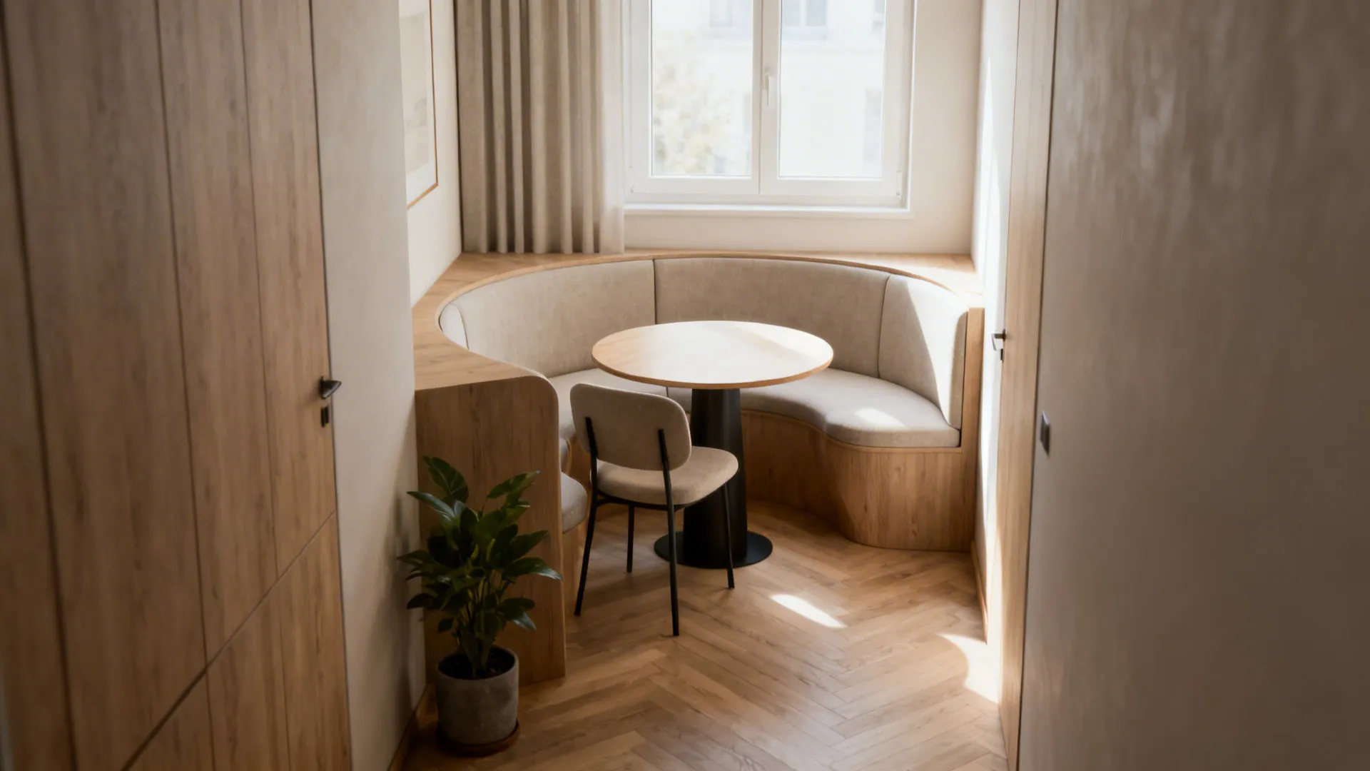 3. Round table that floats in the corner