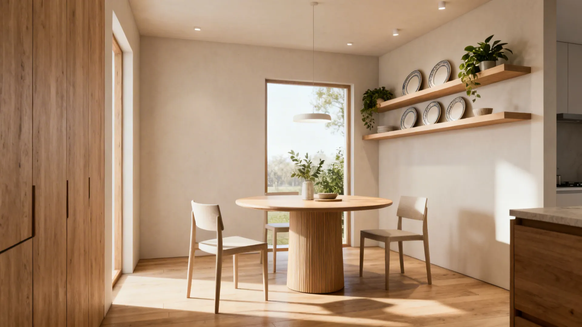 2. Round Table & Floating Shelves