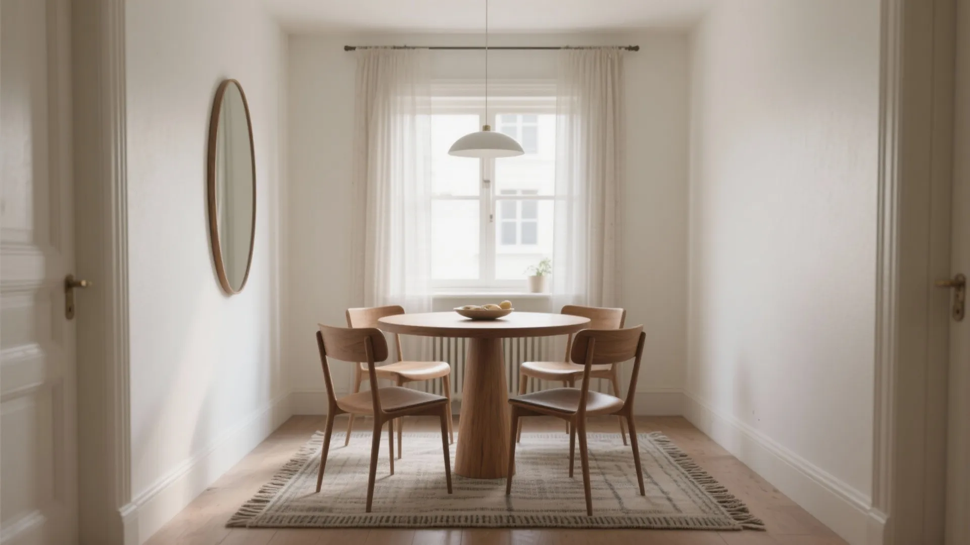 Round Table + Slim Chairs + Rug: Flow Without Clutter
