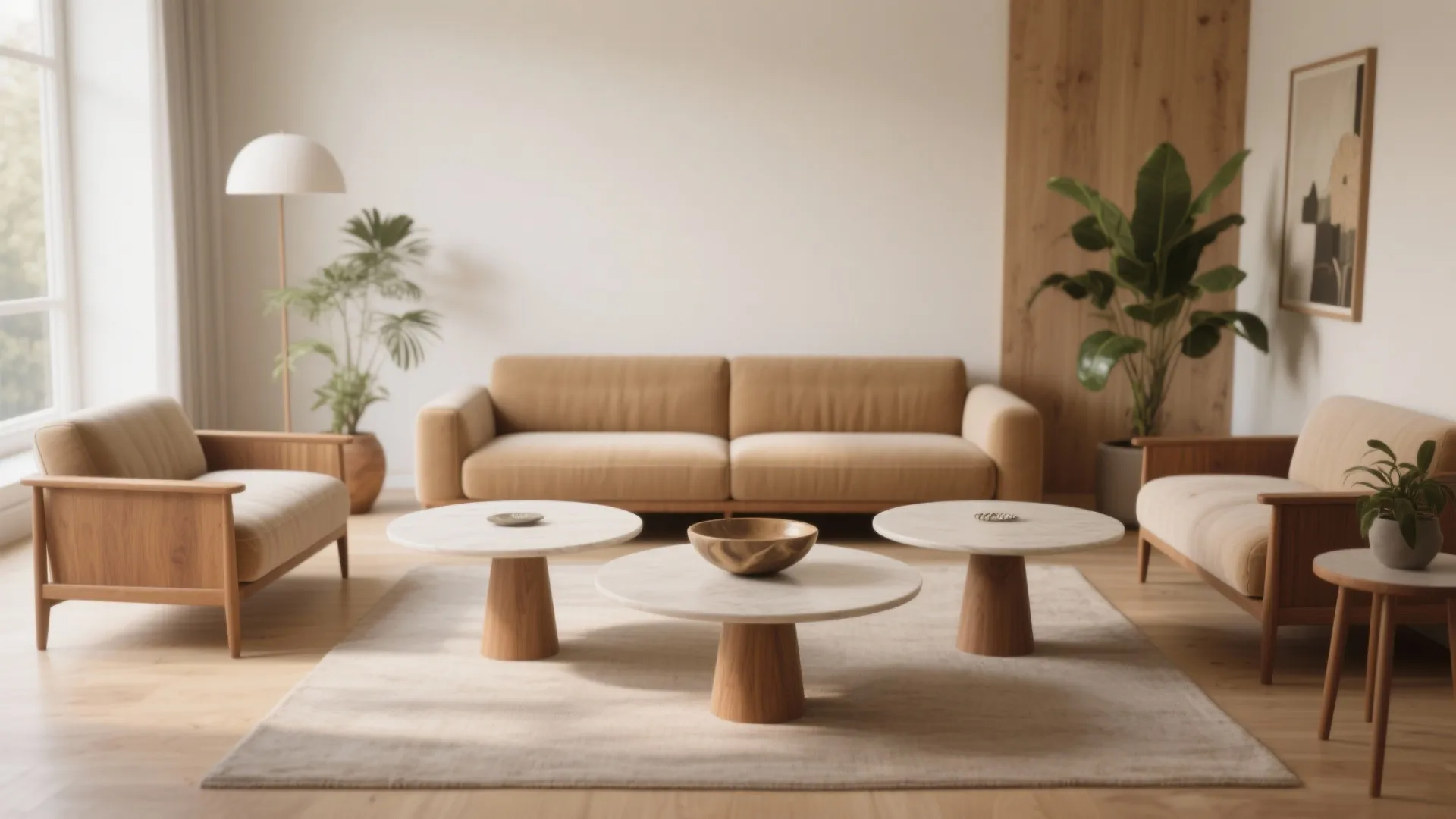2. Trio of matching round tables for soft flow