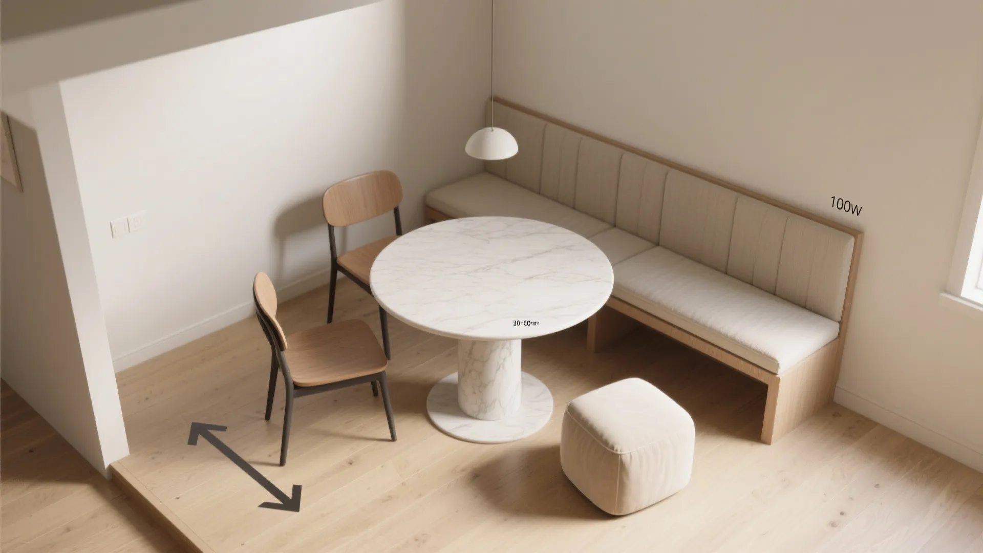 Round pedestal table for easy circulation