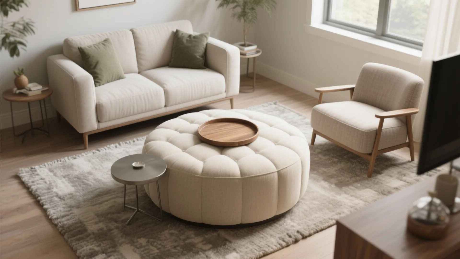 Round Ottoman Coffee Table with Tray