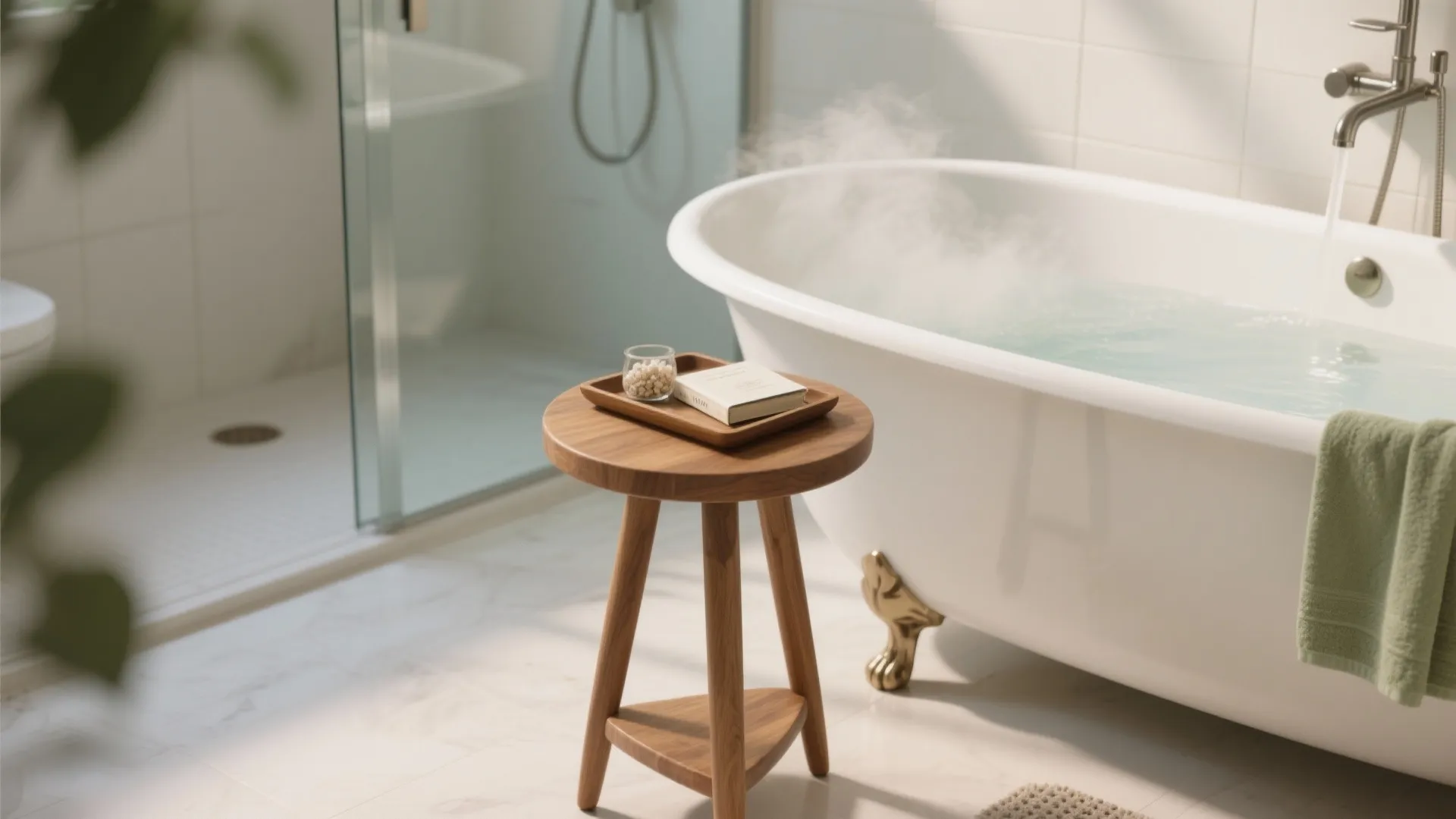3) Round Side Table by the Tub or Shower