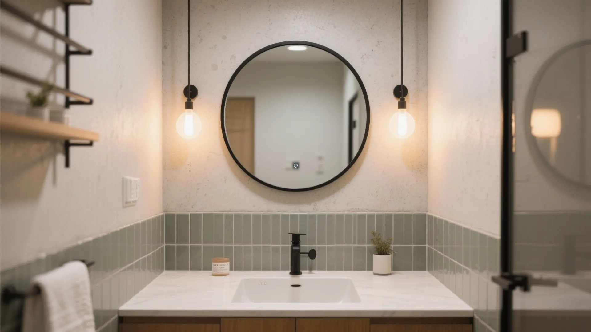 3) Round Statement Mirrors to Balance Tight Vanities