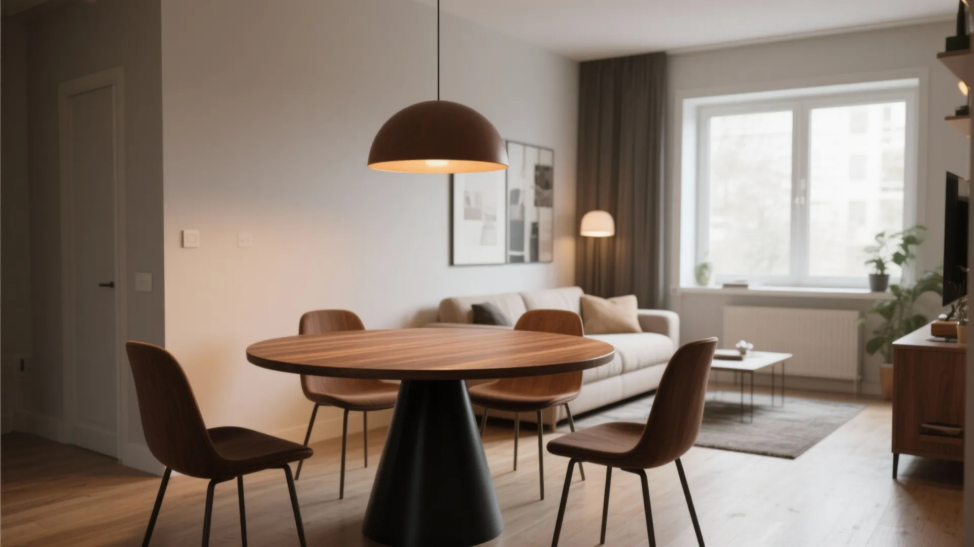 2. Round black base with brown veneered top