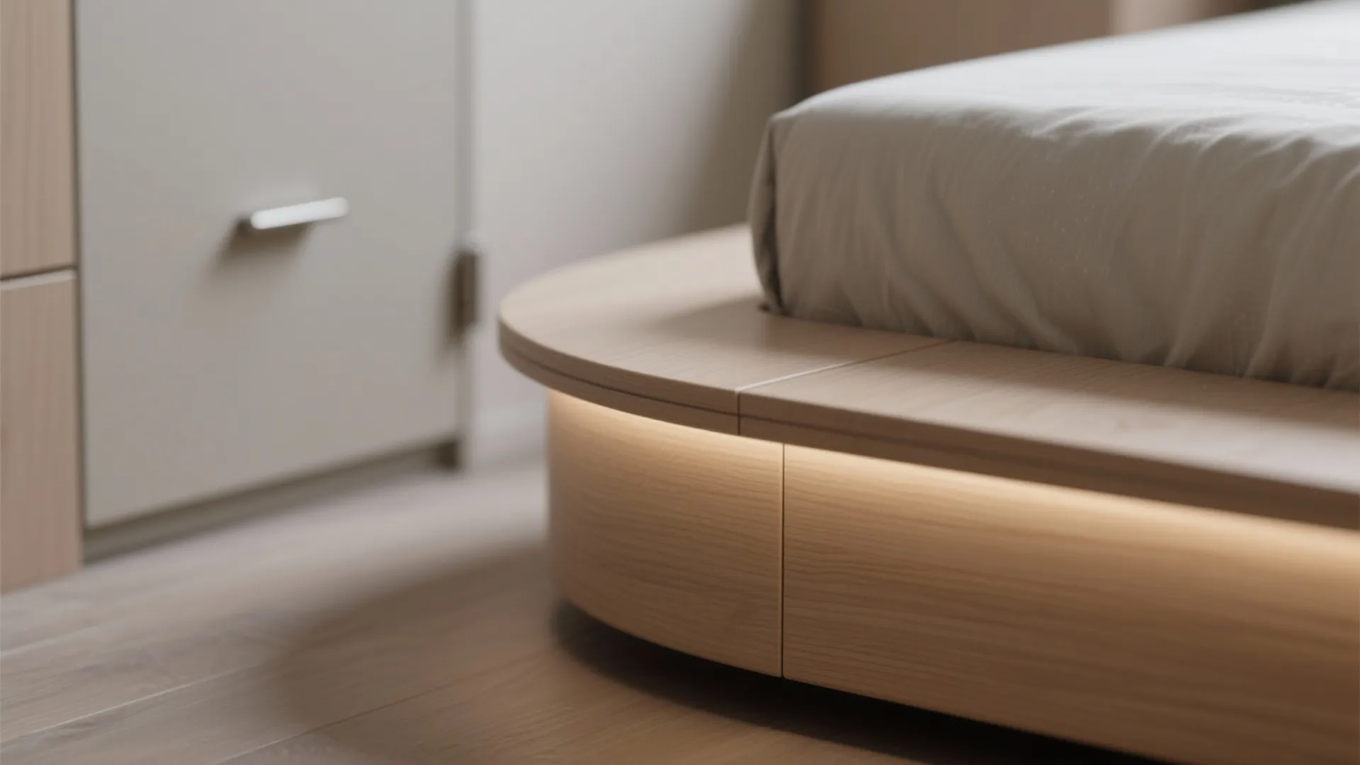 5) Built-In Wardrobe Niche + Rounded Corners to Save Inches