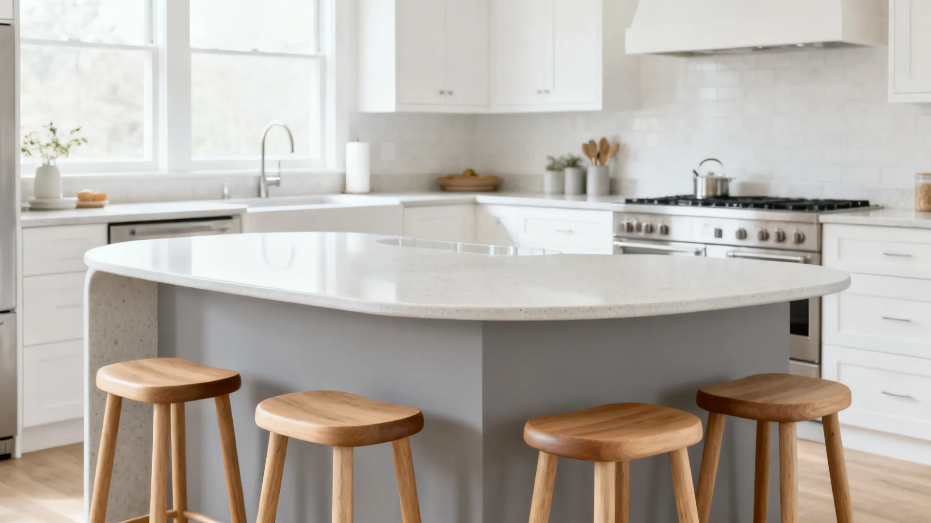 Rounded-edge island to reduce elbow wars