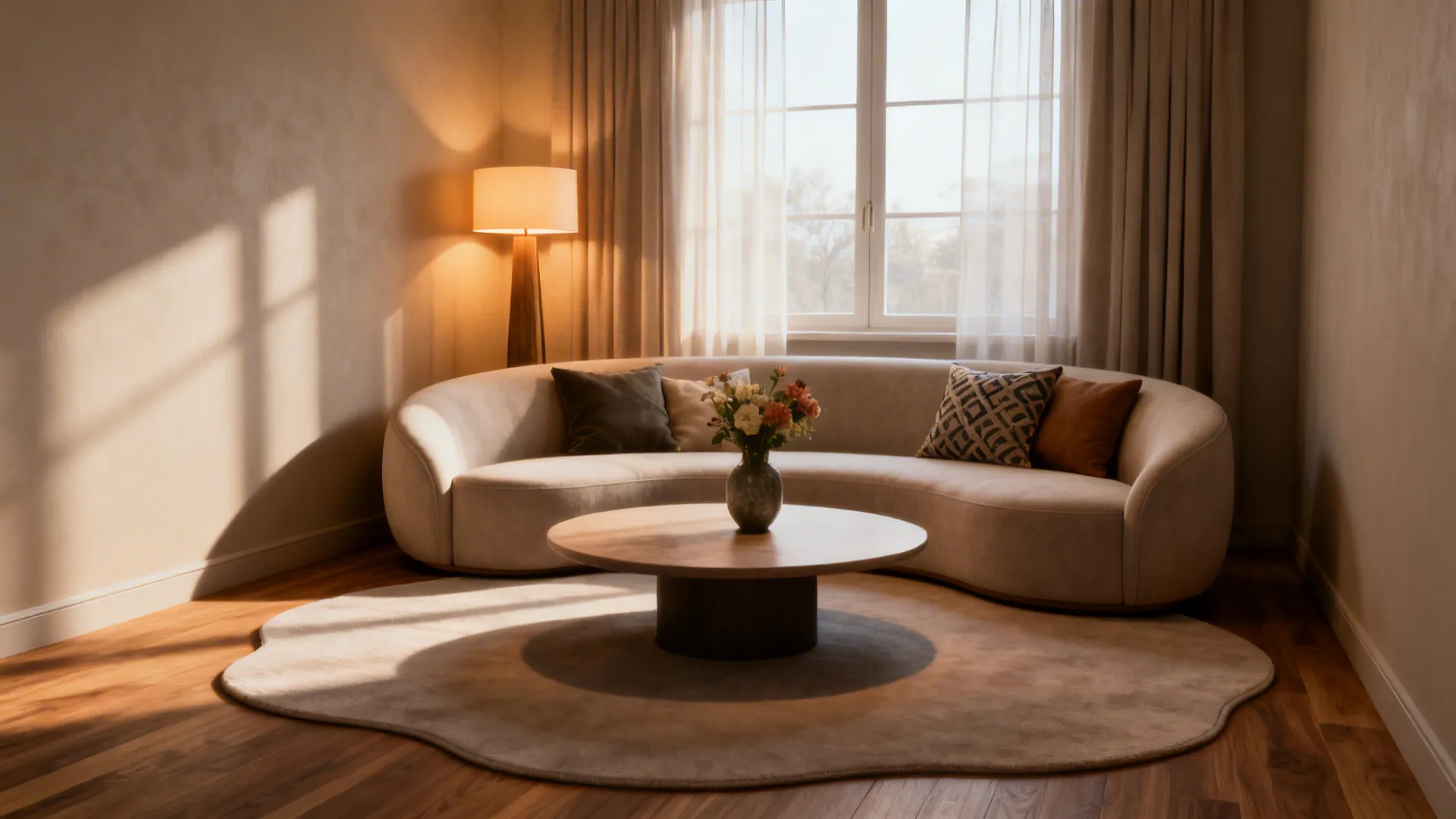 4. Rounded furniture and soft-edge layouts