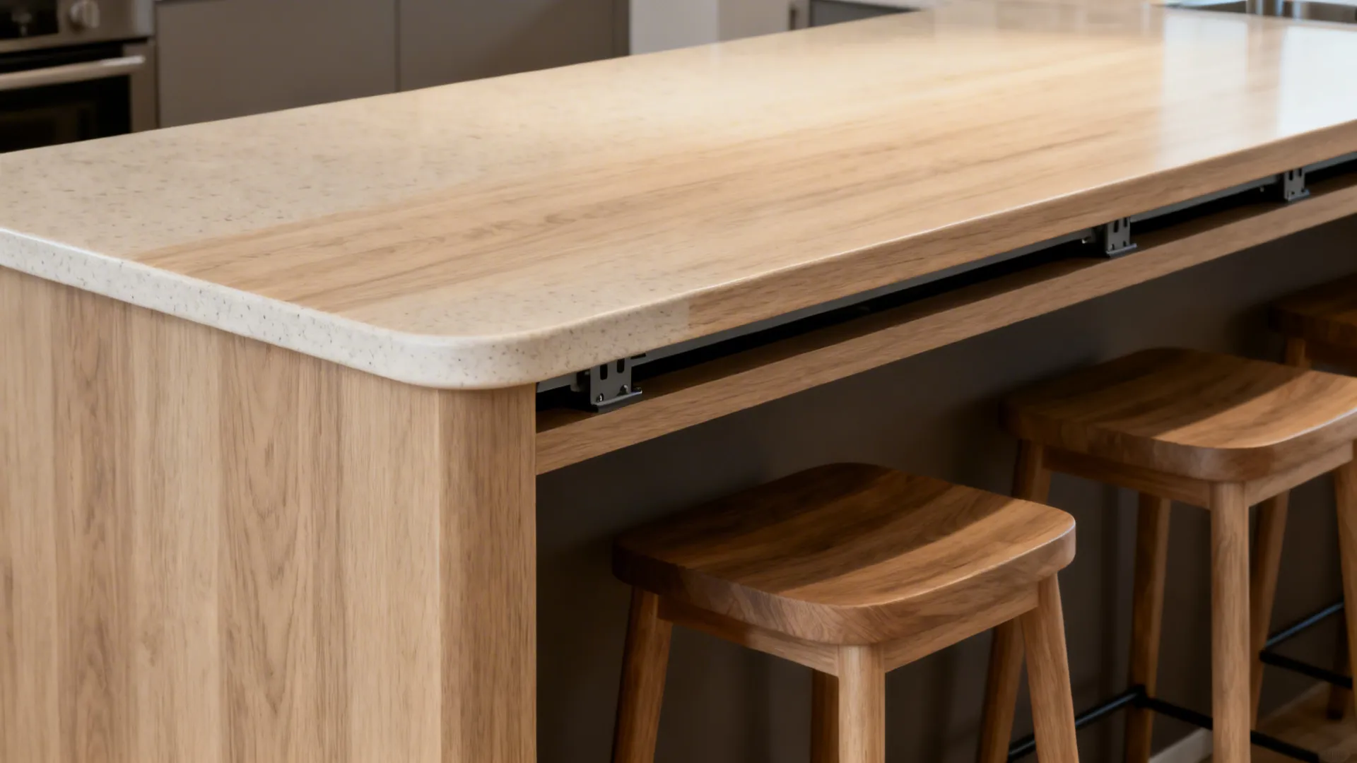 Breakfast bar with rounded corners and concealed brackets providing a safe, stable overhang.