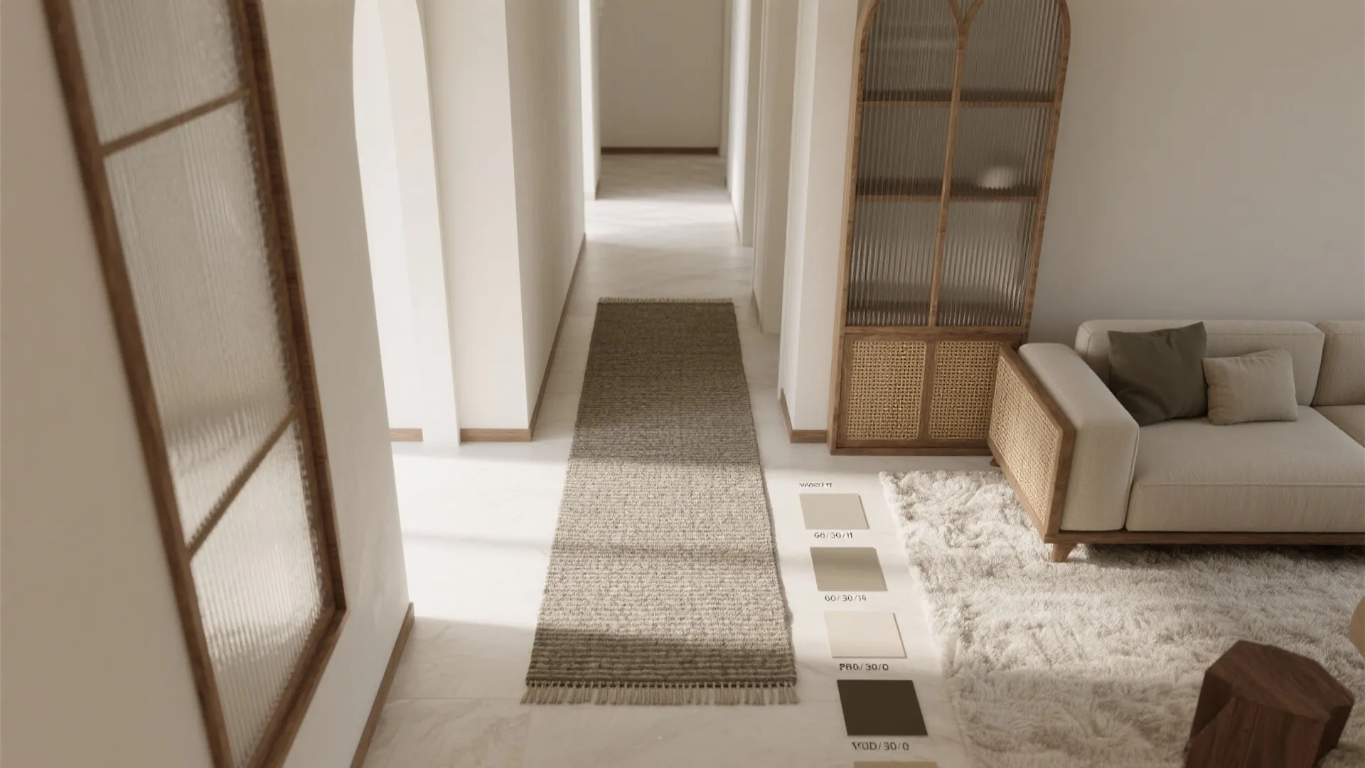 Color, rugs, and materials that map the route