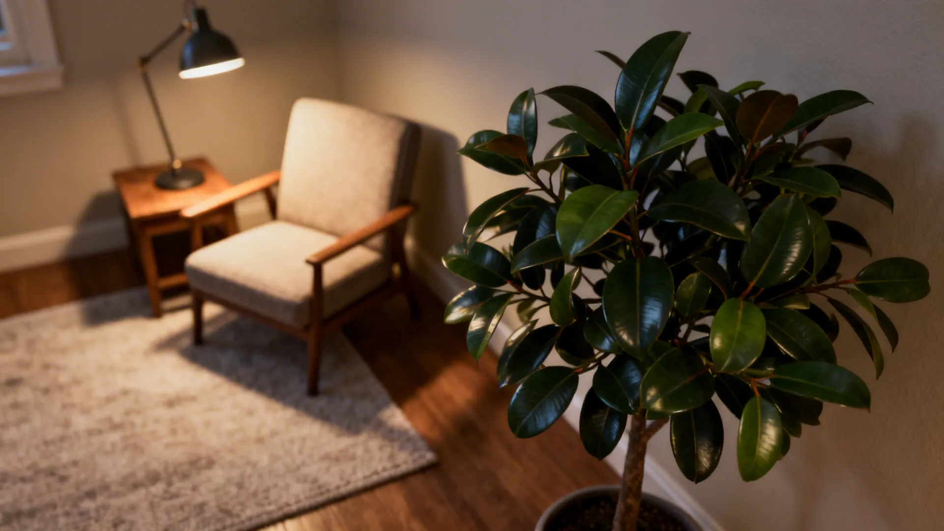 4. Compact sculptural tree: Rubber Plant (Ficus elastica)