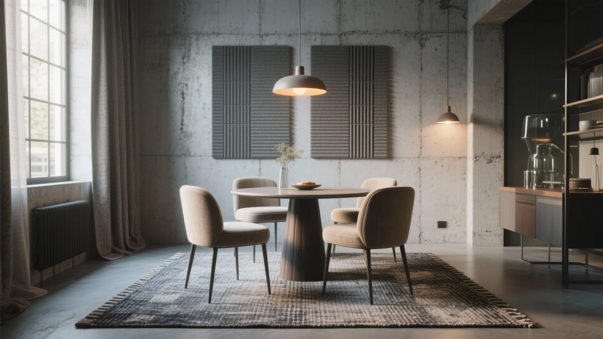 Textured Rug + Acoustic Panels for Comfort