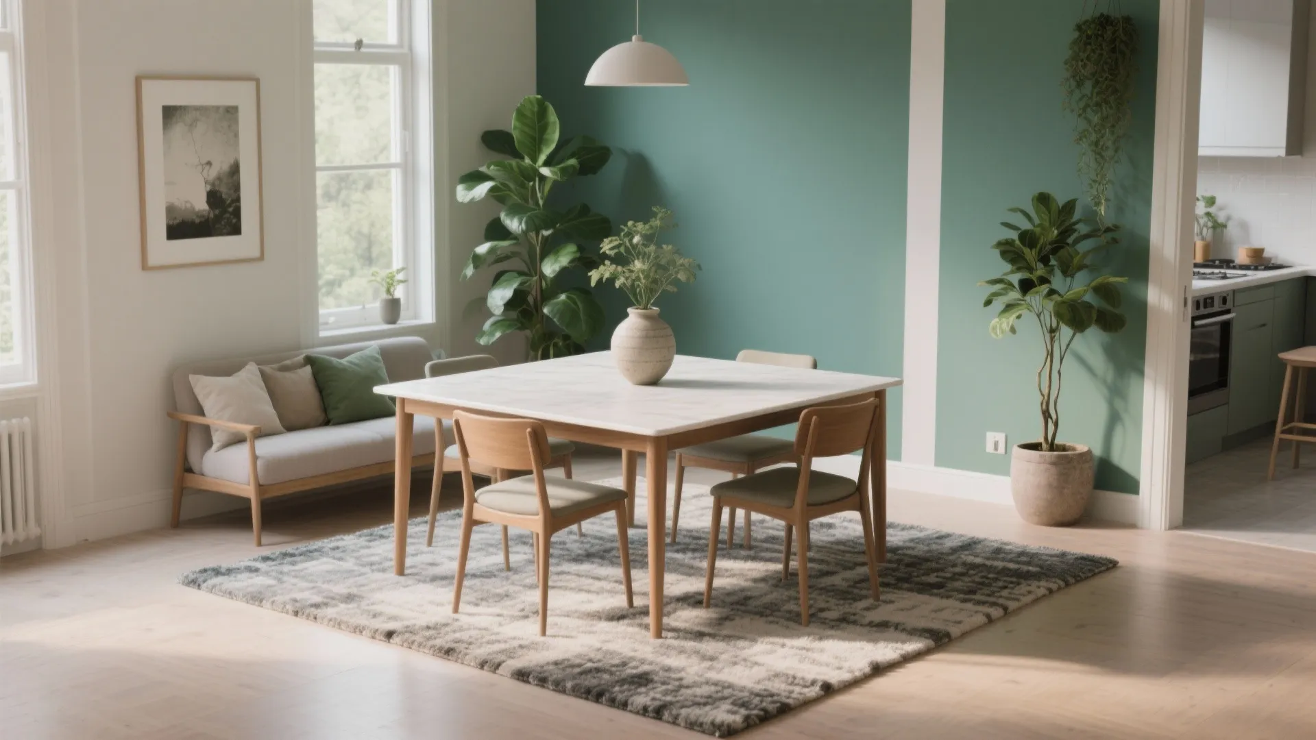 5. Define the zone with rugs, color and greenery