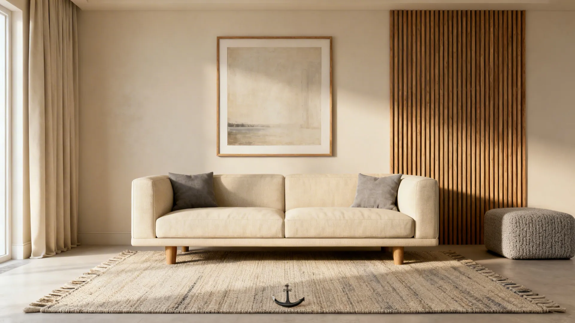 Idea 5: Soft rug, art at 57 inches, and one statement texture