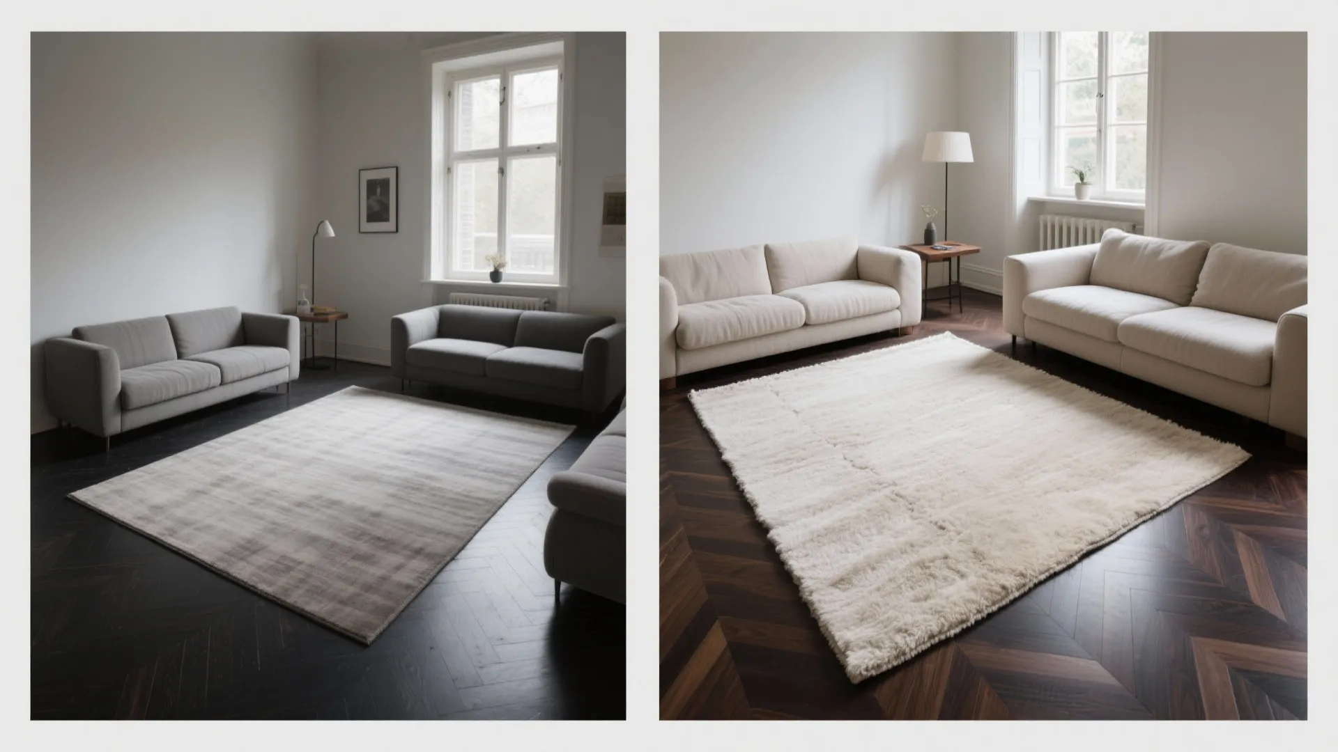 2) Use a large, light rug to break up the dark plane