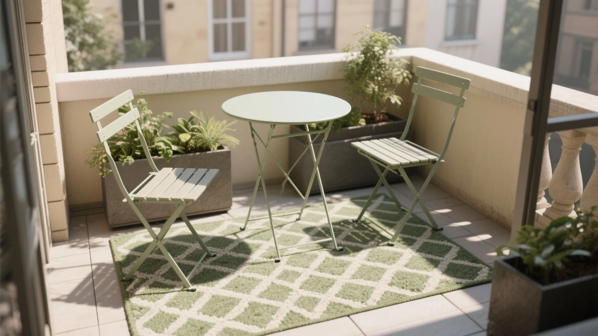 2) Weatherproof Rugs + Bistro Set Layering