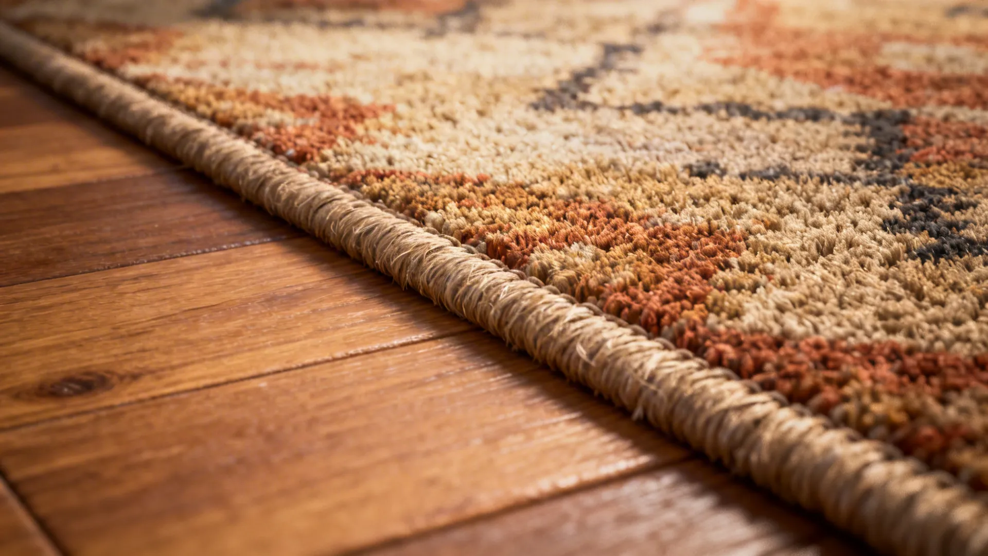 Close-up of rug edge with 12–18 inches of visible wood floor showing recommended clearance