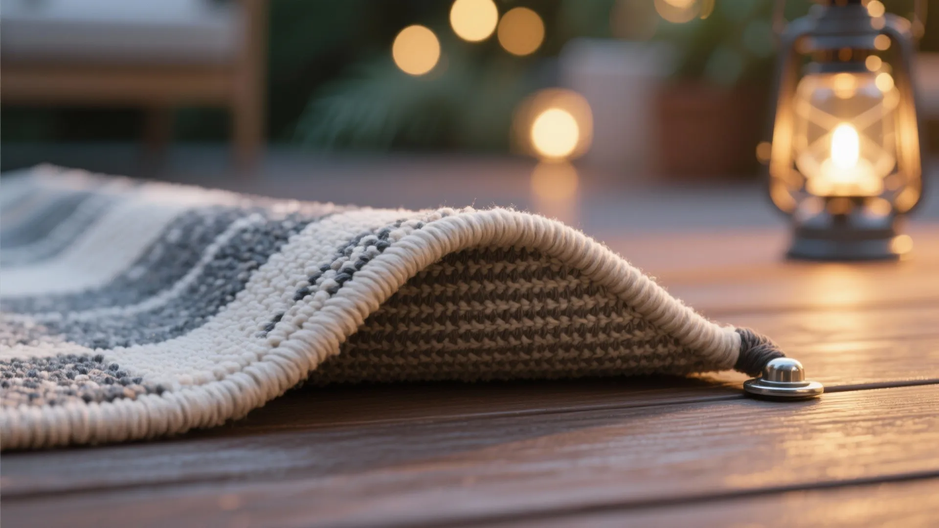 Textured Outdoor Rug + Lantern Lighting
