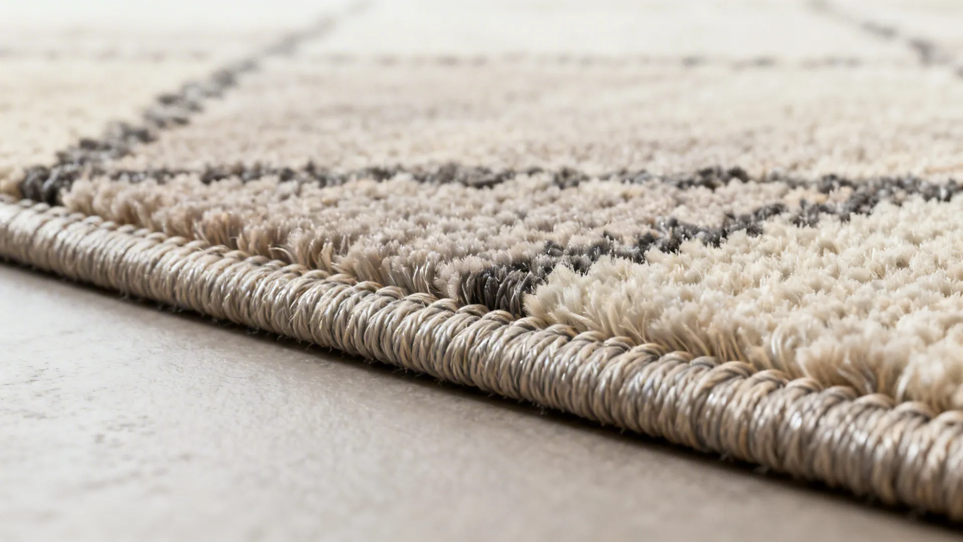 Macro view of rug fibers showing low-pile texture and weave for cleaning and durability guidance.