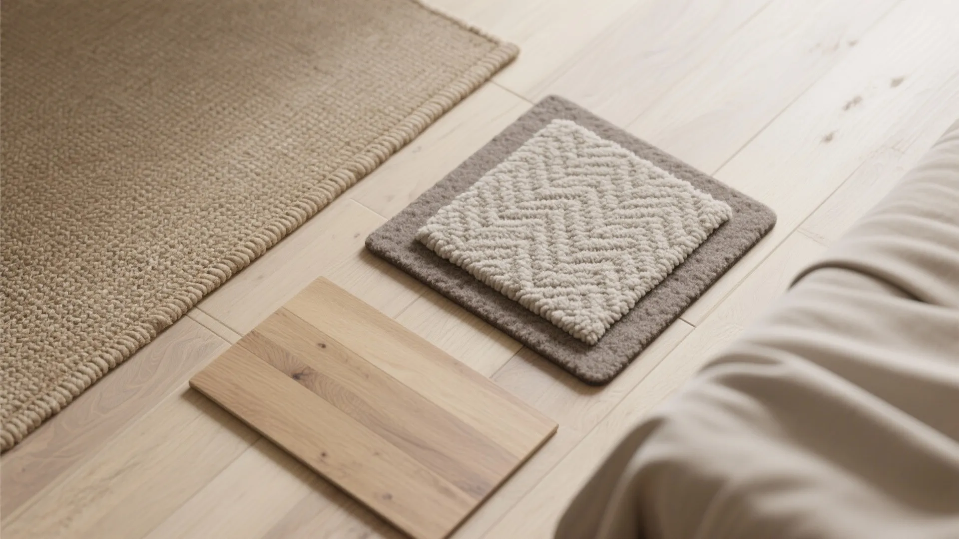 Layer a small rug over a neutral base