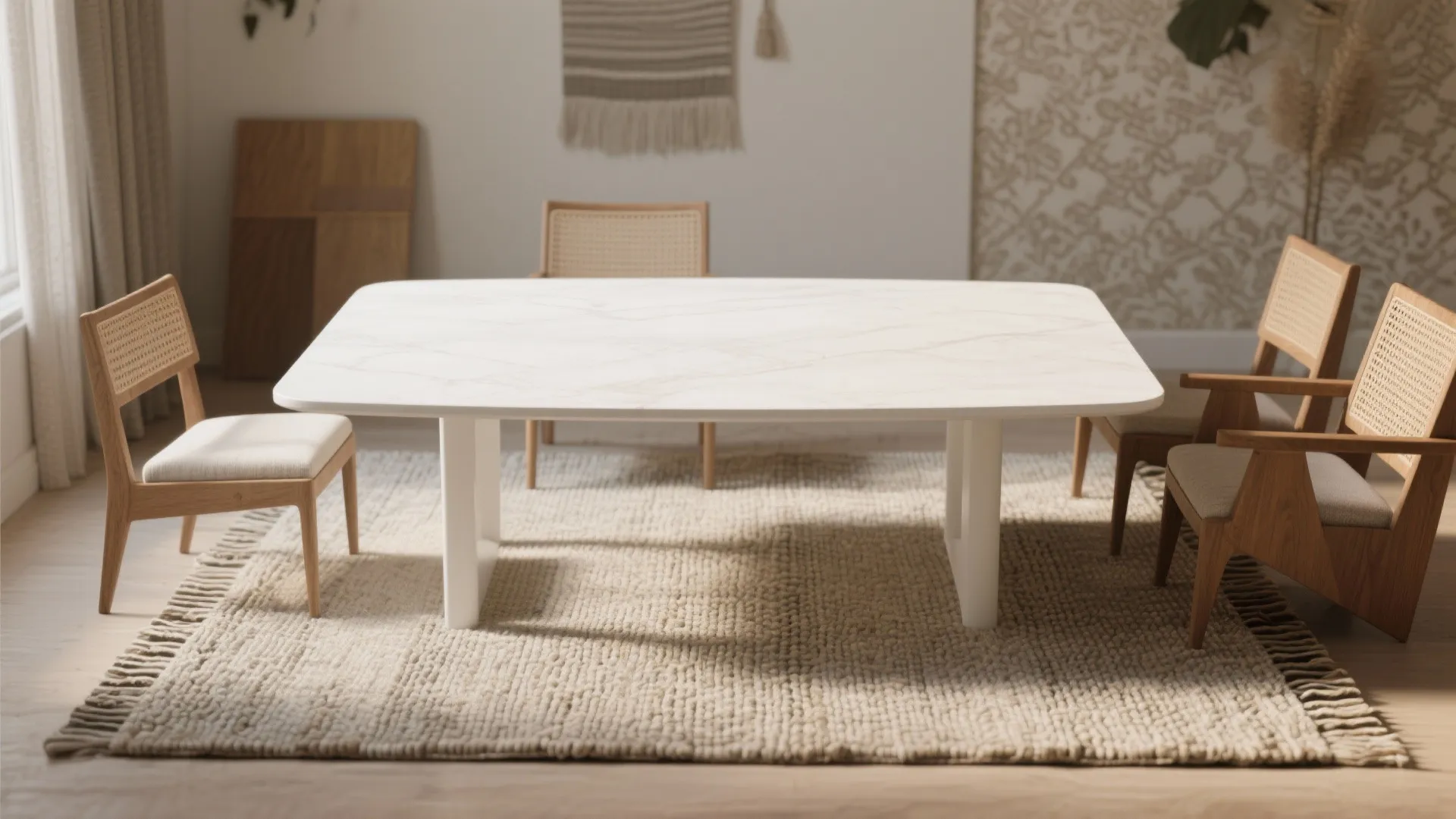 5. Frame the table with a rug and texture