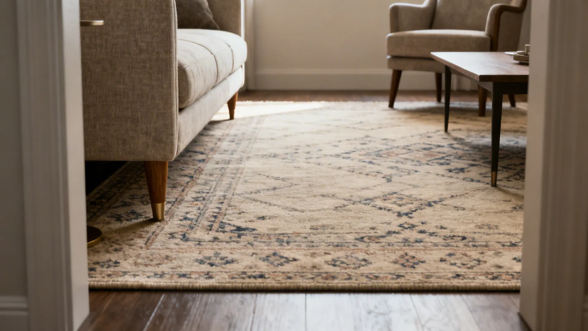 2. Front-legs on (sofa and chairs with front legs on the rug)