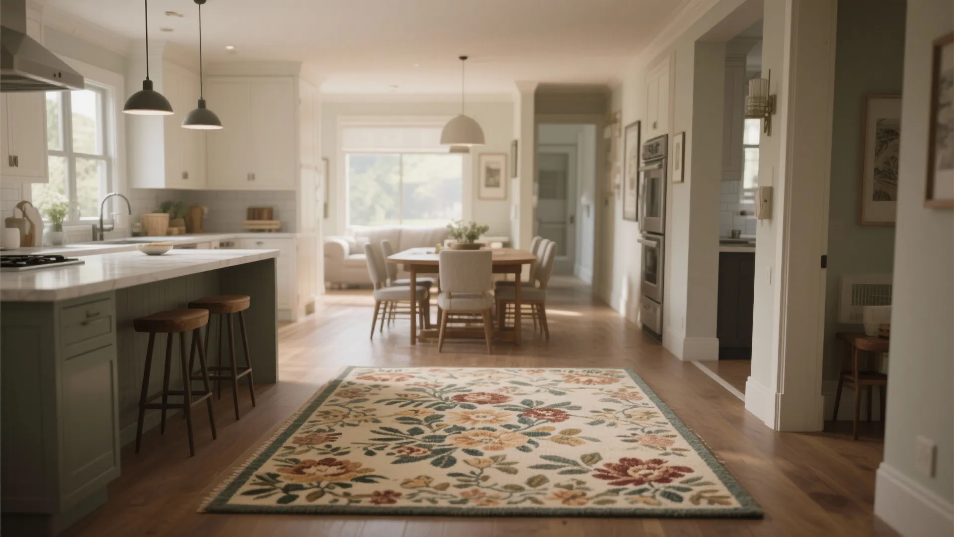 3. Use the rug to transition between kitchen and dining zones
