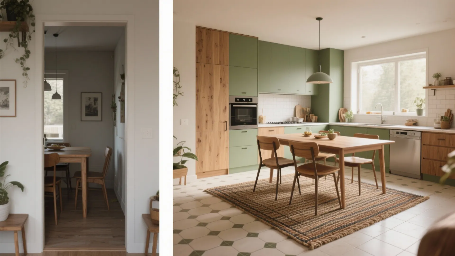 5. Zoning with Rugs and Compact Kitchen Integration