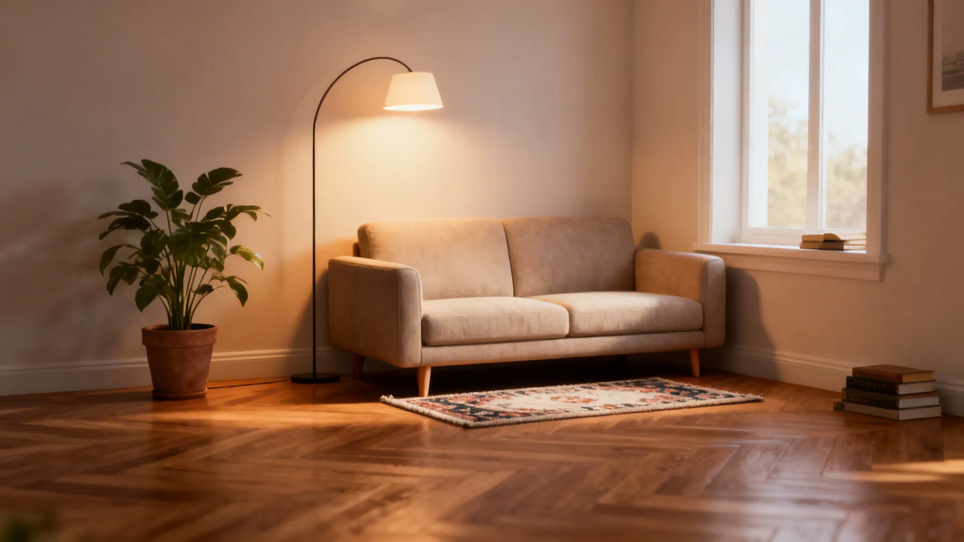 5. Anchor with a small-scale rug and lighting