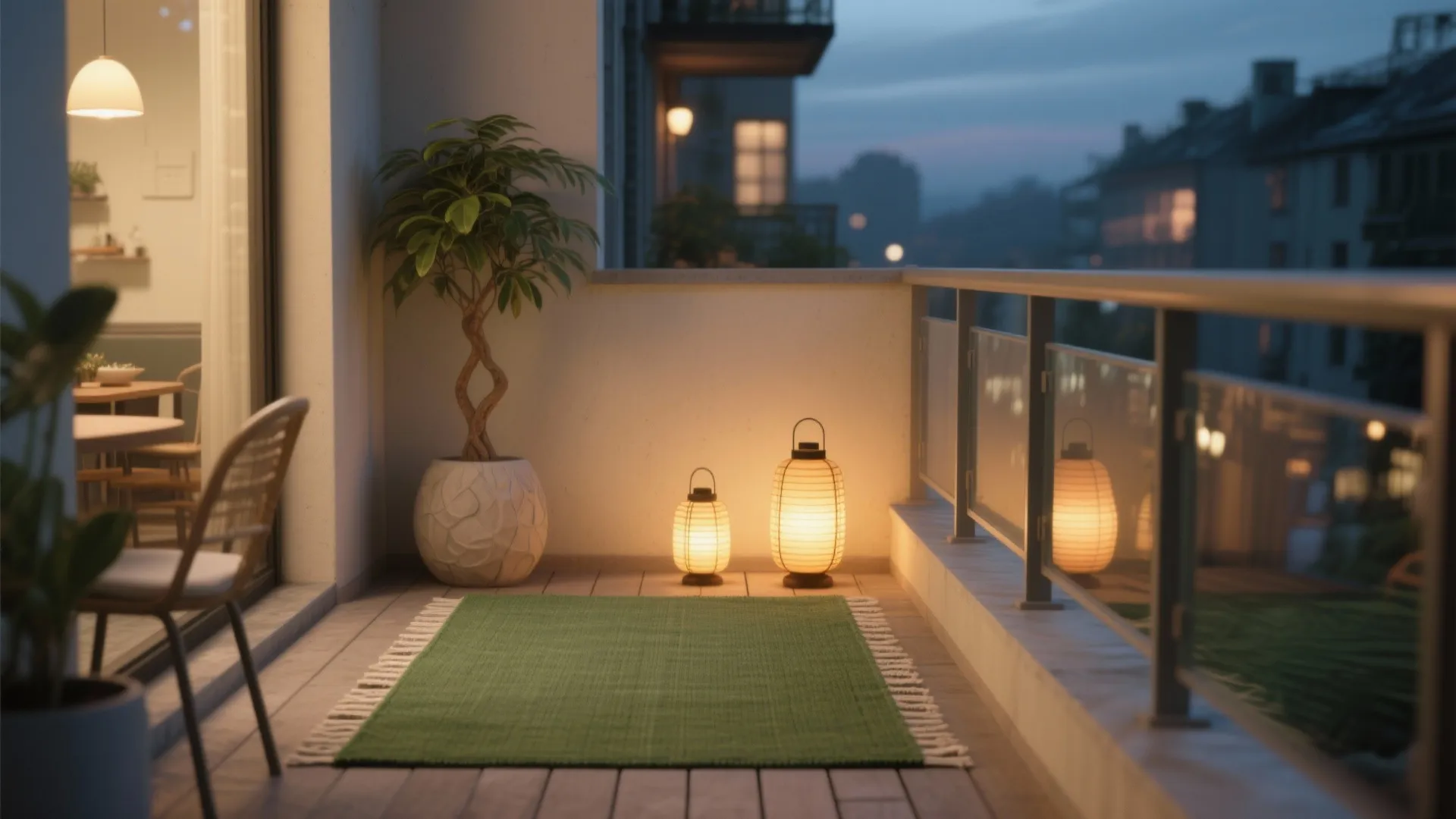 Textured Outdoor Rug + Lantern Lighting