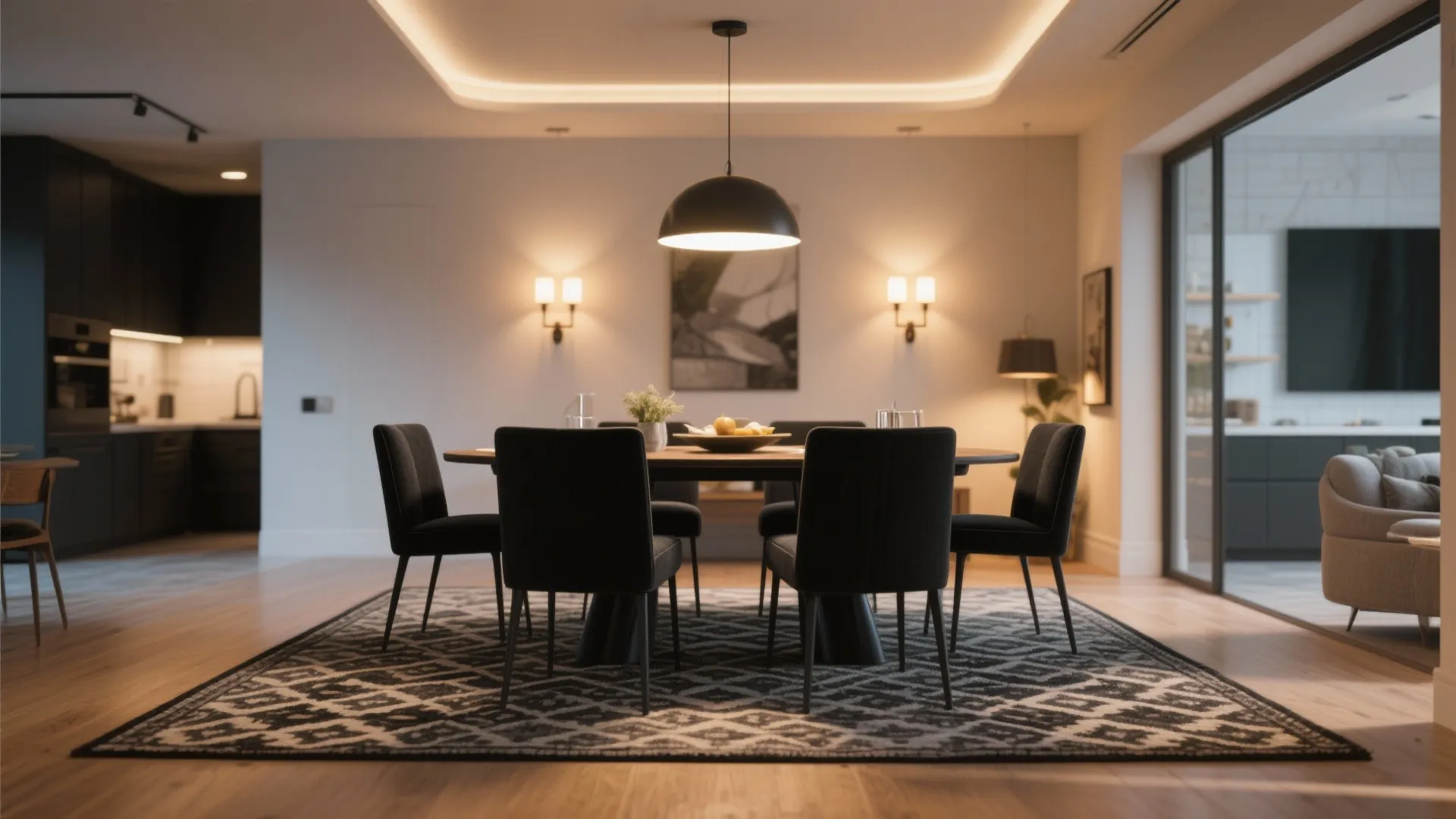 3. Anchor the set with a rug and layered lighting