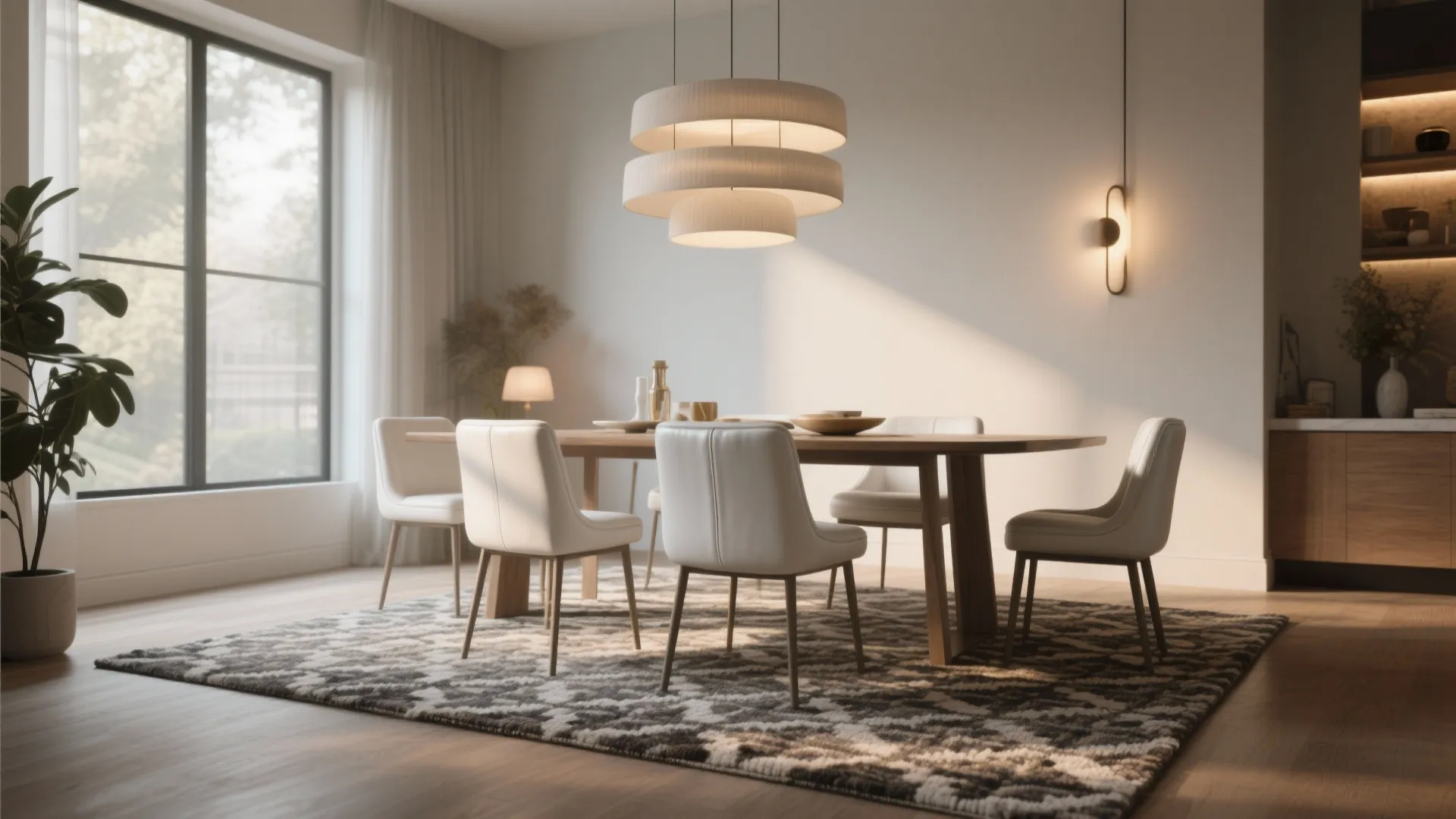 4. Anchor with a textured rug and layered lighting