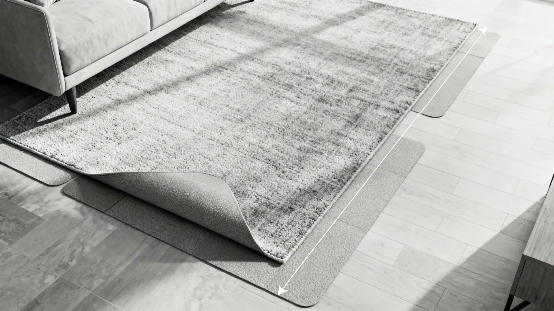 Top-down layout visual showing rug sizing and placement under seating in a living room.