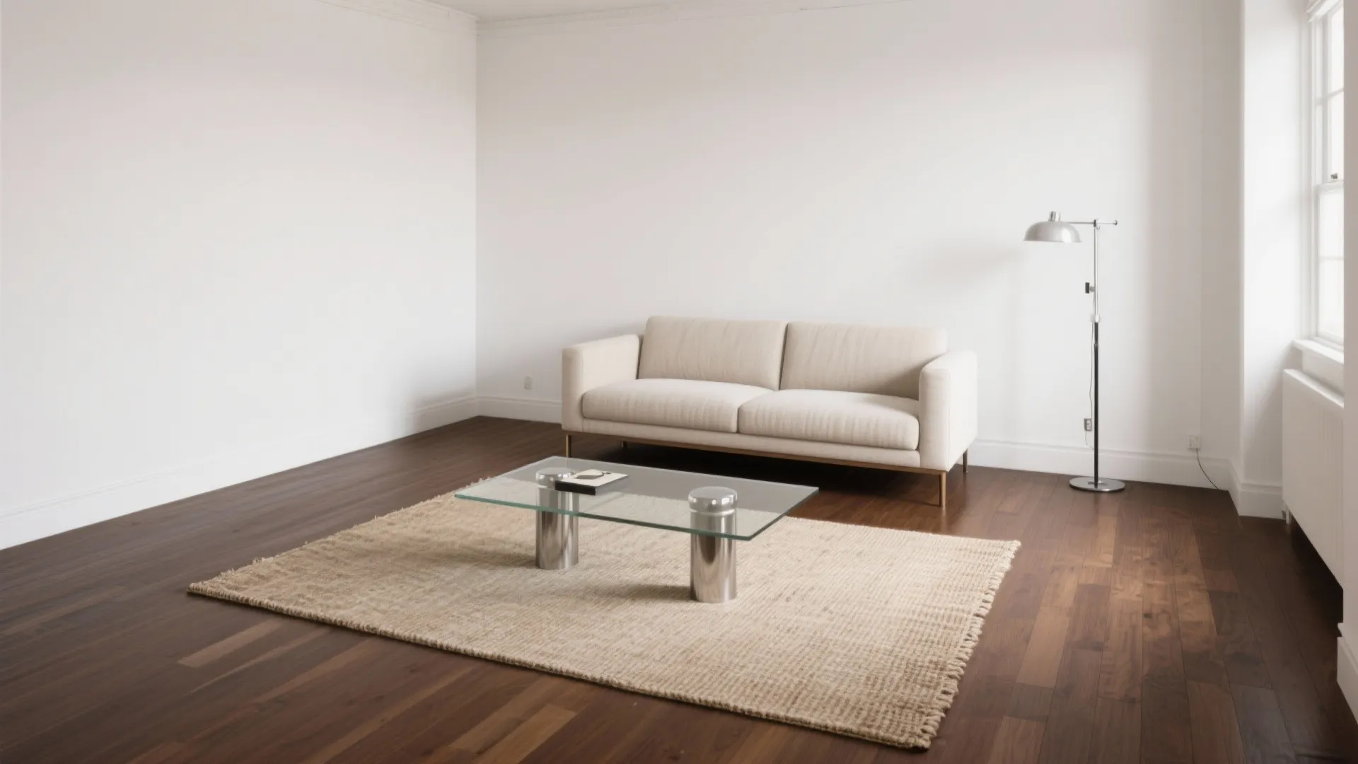 5) Light rugs, leggy furniture, and reflective accents