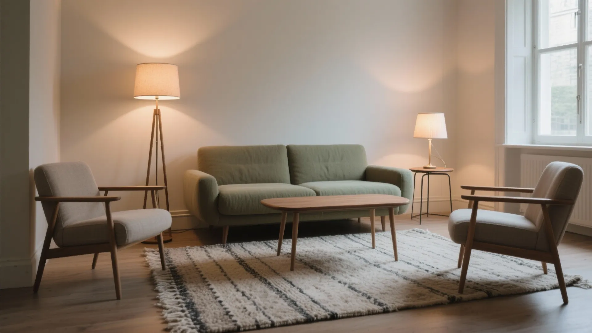 Zone with rugs and layered lighting