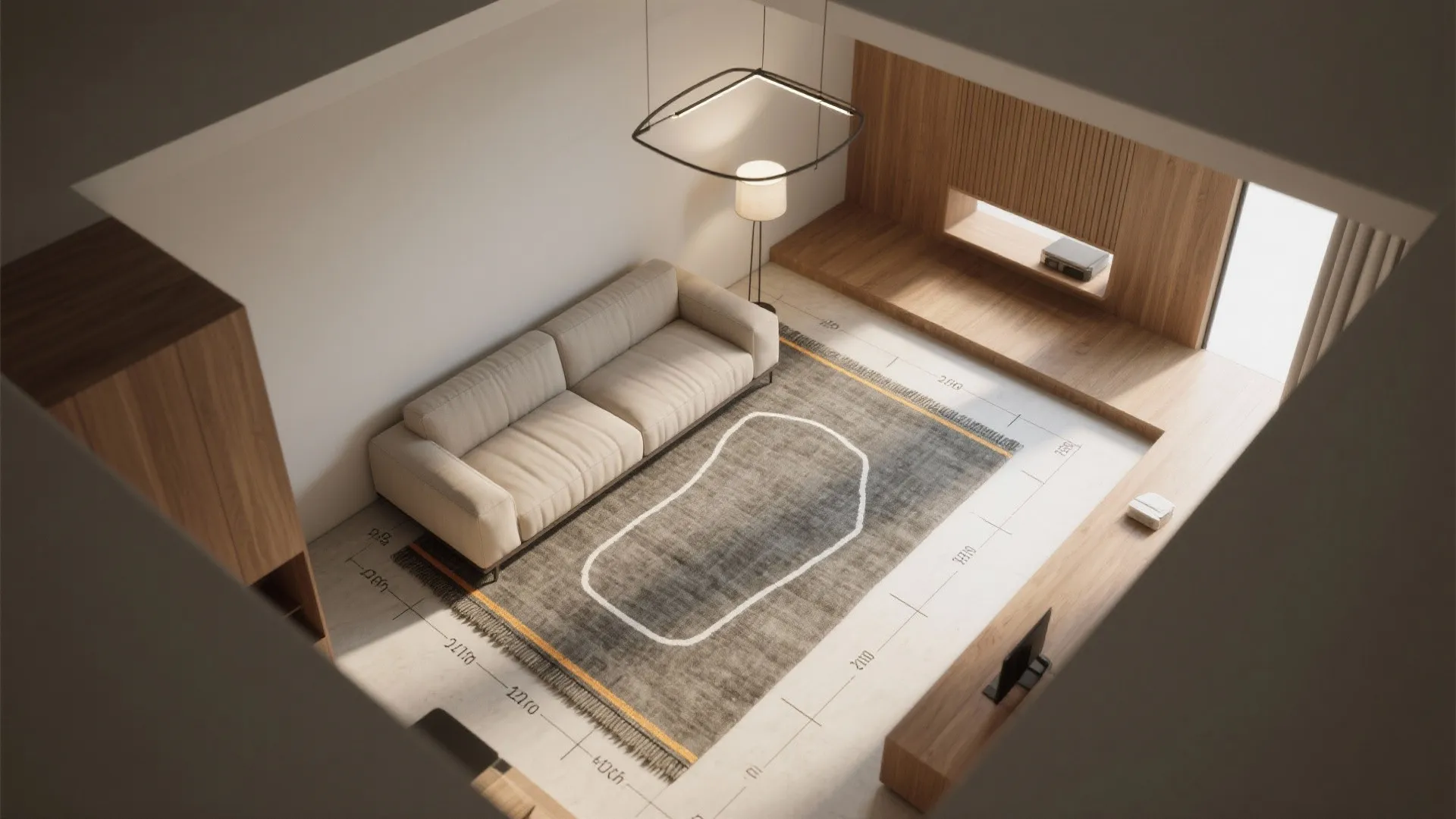 3. Use rugs and lighting to zone and scale the layout