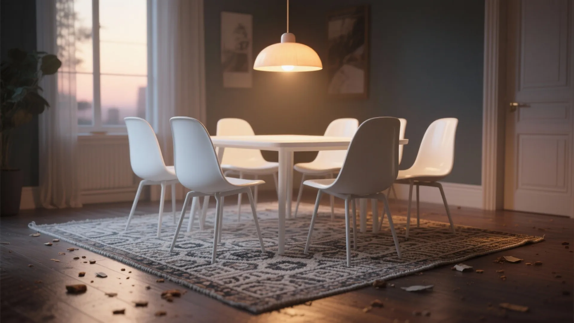 5. Layer with rugs and lighting to ground the white