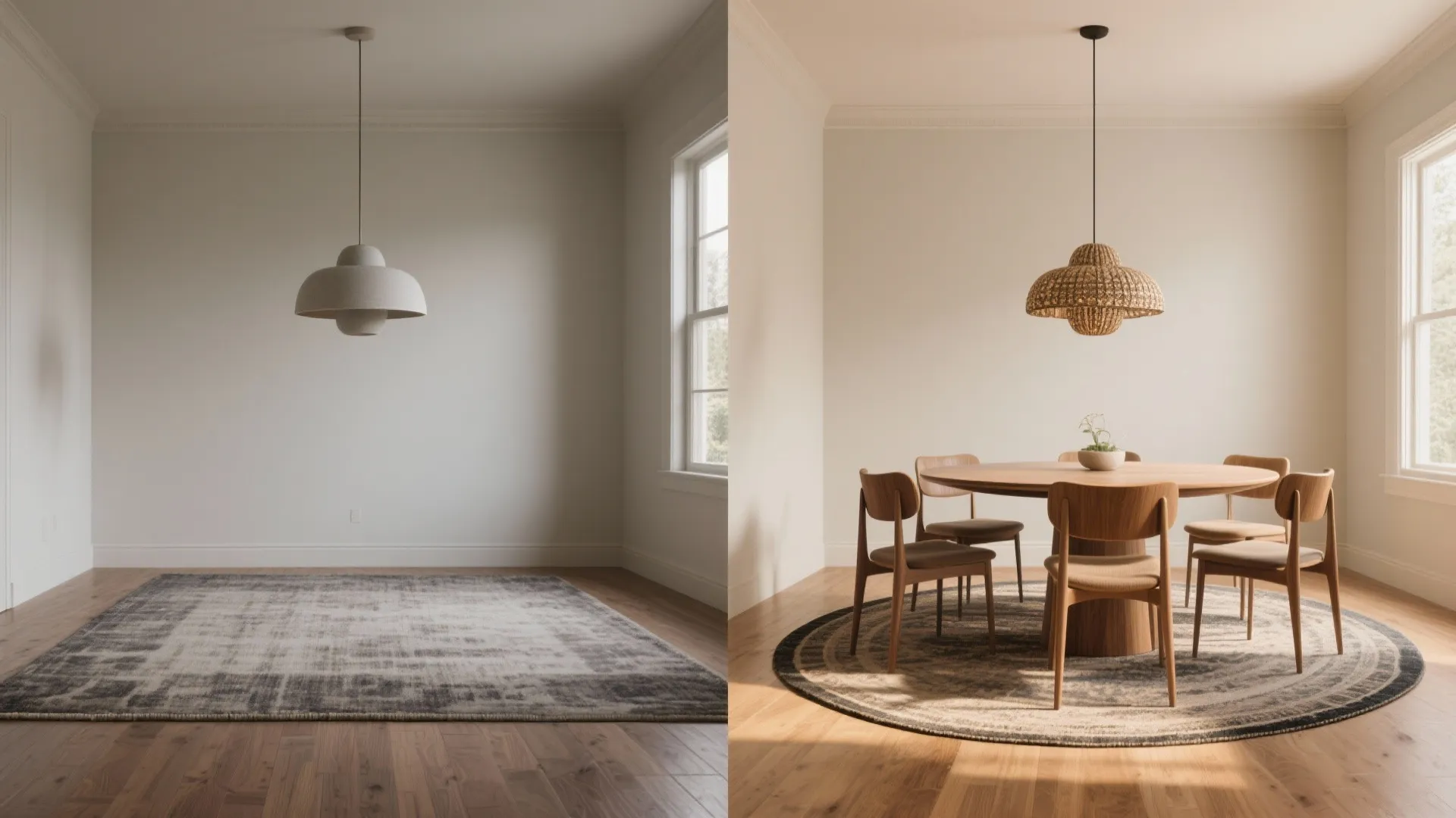 5. Anchor the space with lighting and a rug — visualize first