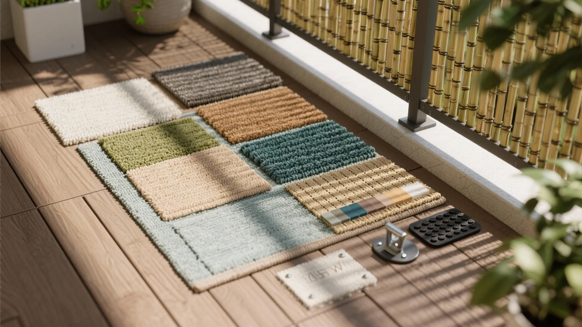 Textile zoning with outdoor rugs and privacy screens