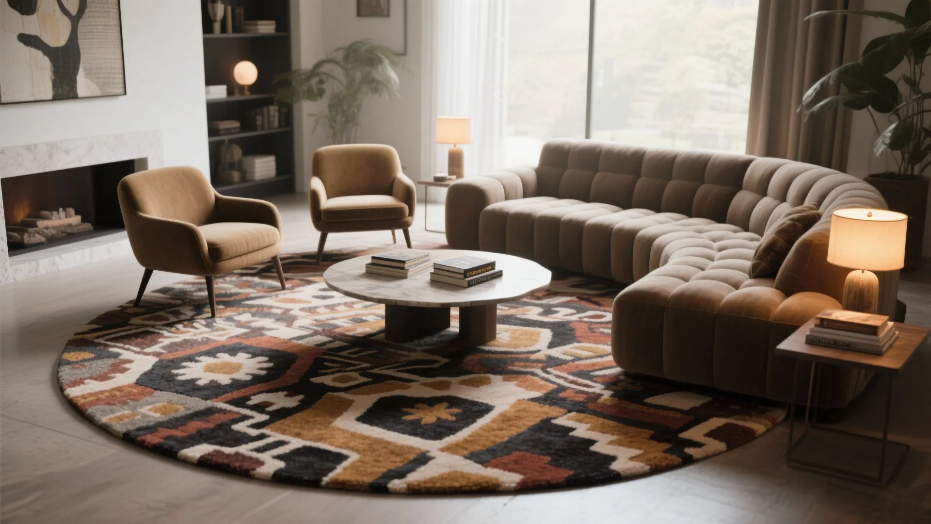 1. Anchor the space with a large-scale rug and furniture grouping