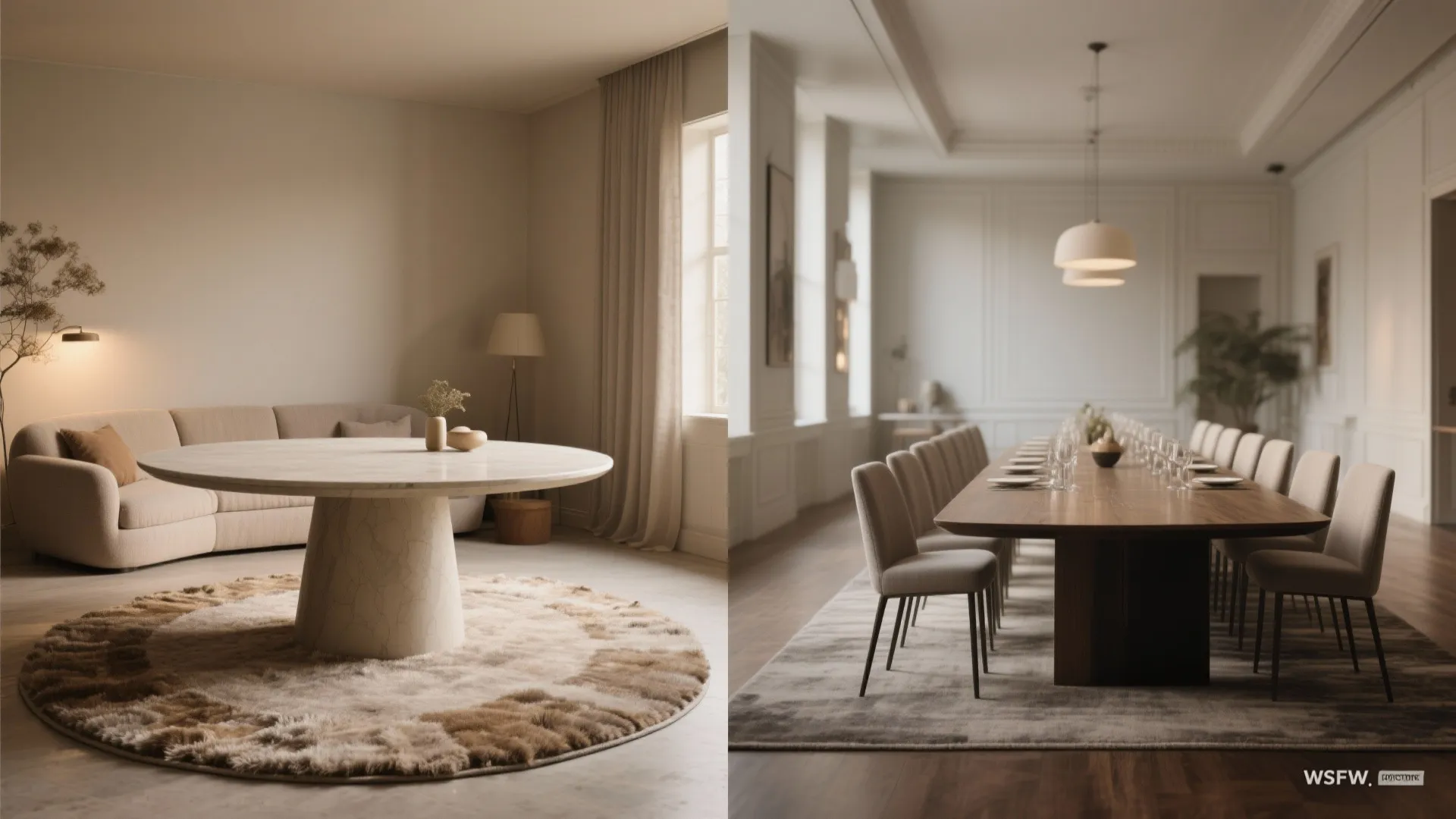 2. Shape matters: round rugs for round tables, rectangular for long tables