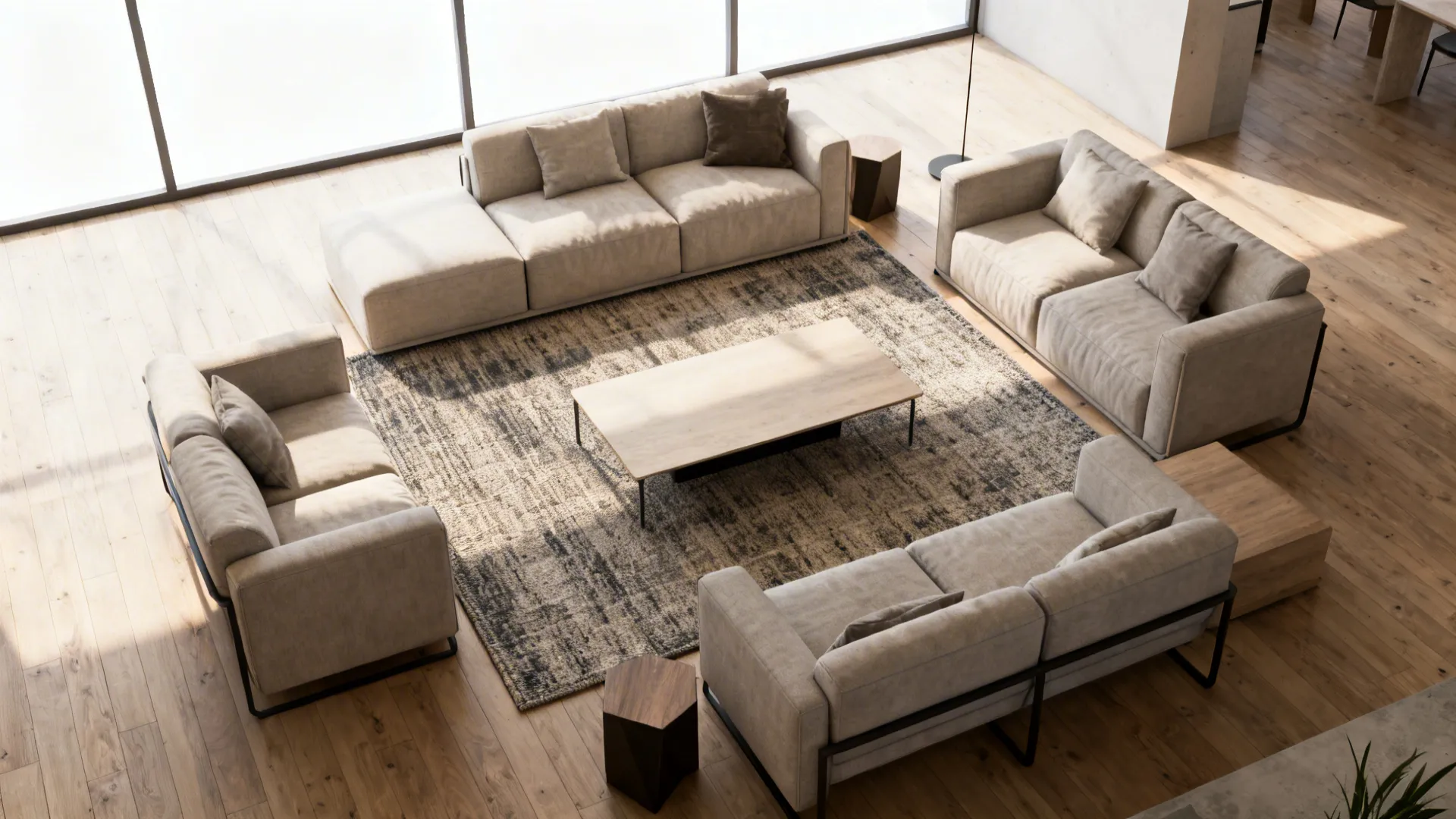 3. Float a rug under a coffee table