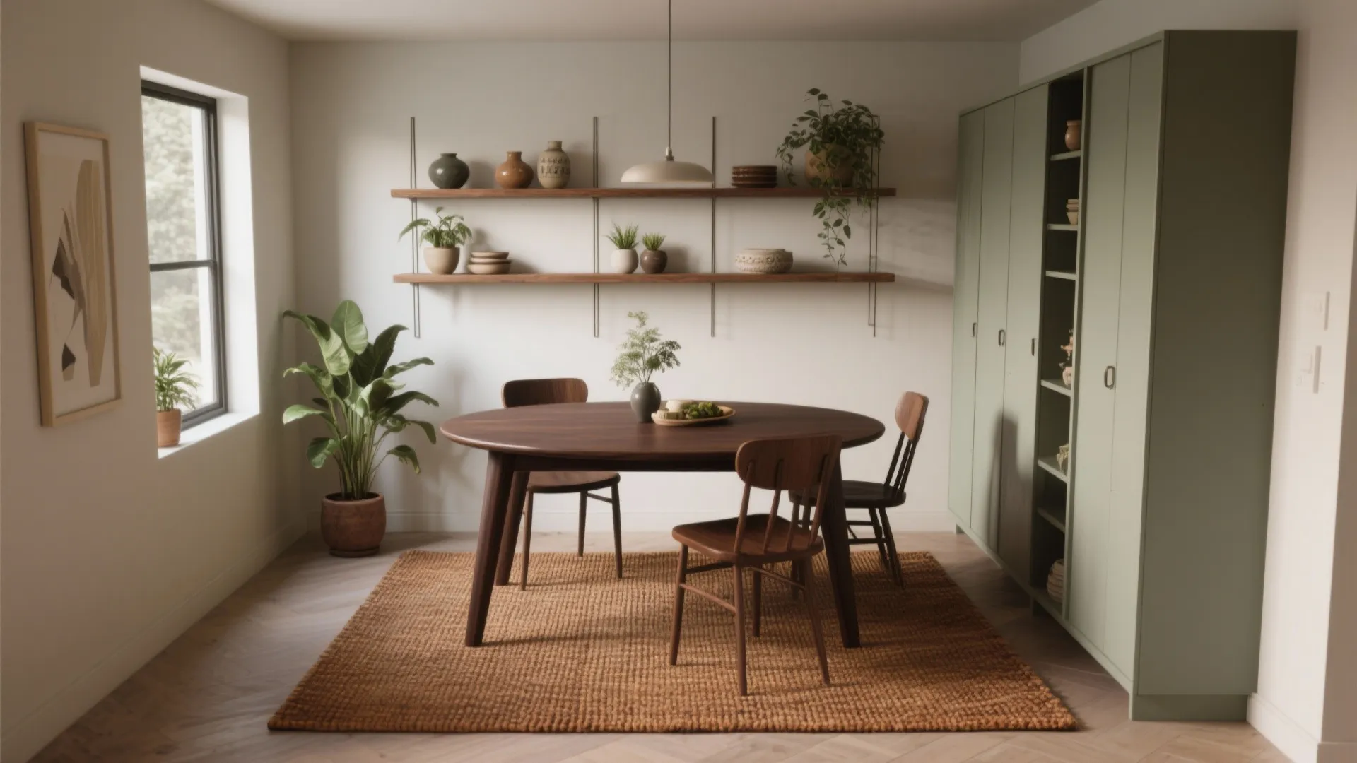 4. Anchor with a rug and vertical storage