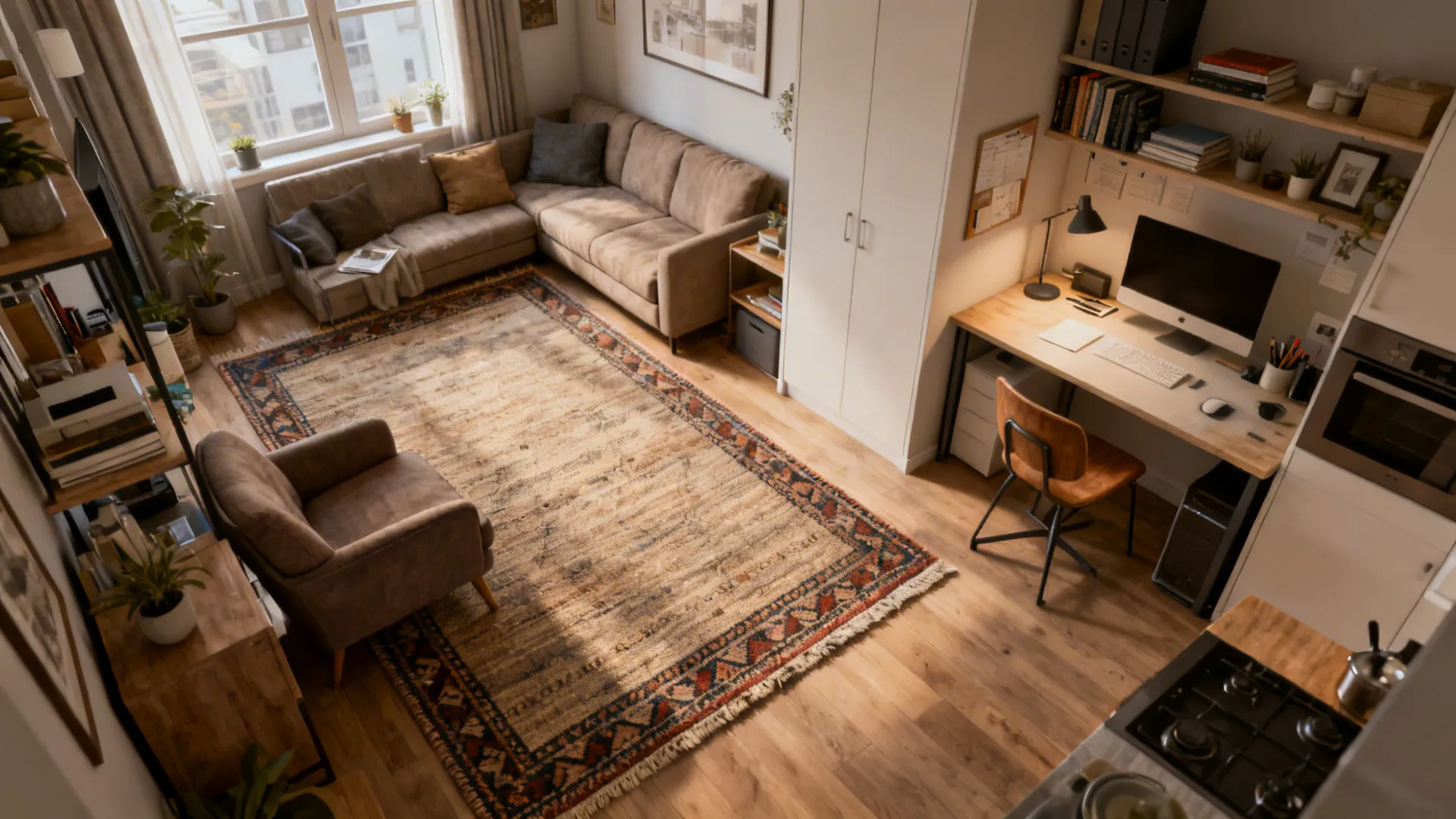 3. Use a rug to define a multifunctional zone