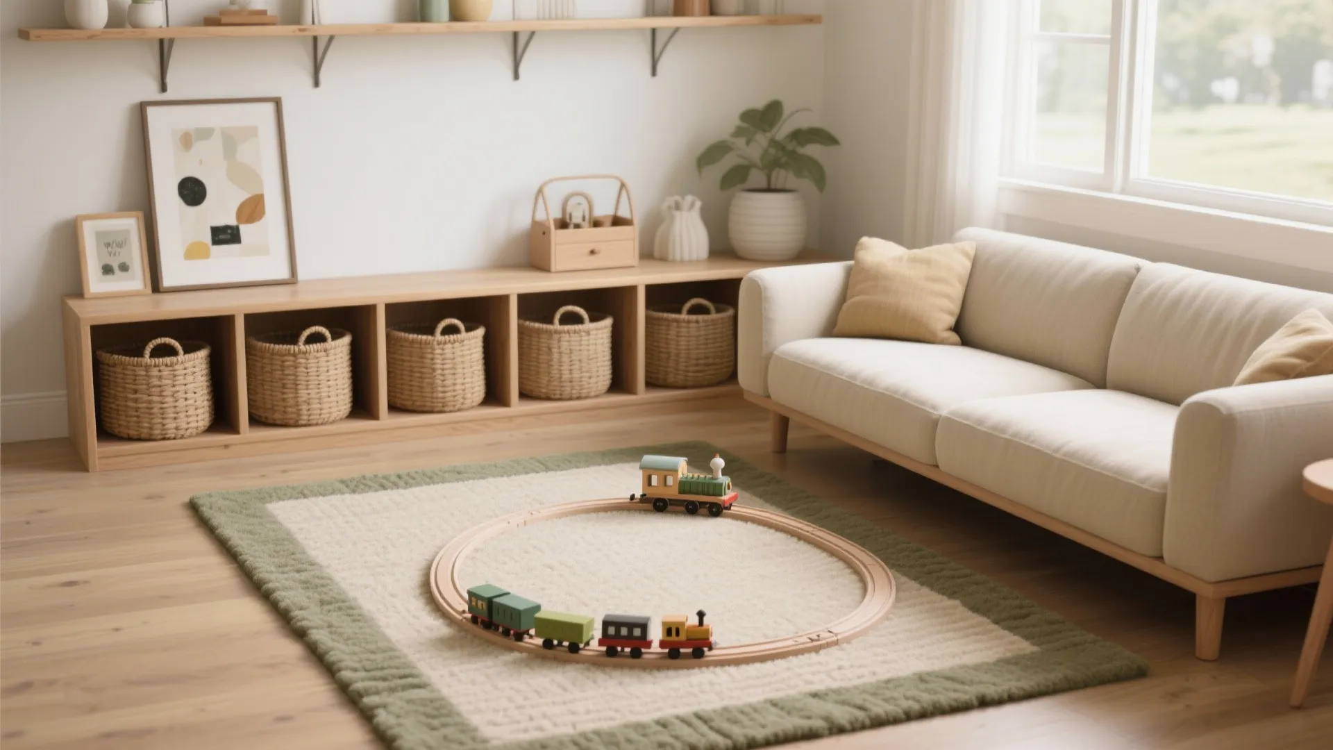 Rug-Defined Zone with Low Shelves as Boundary