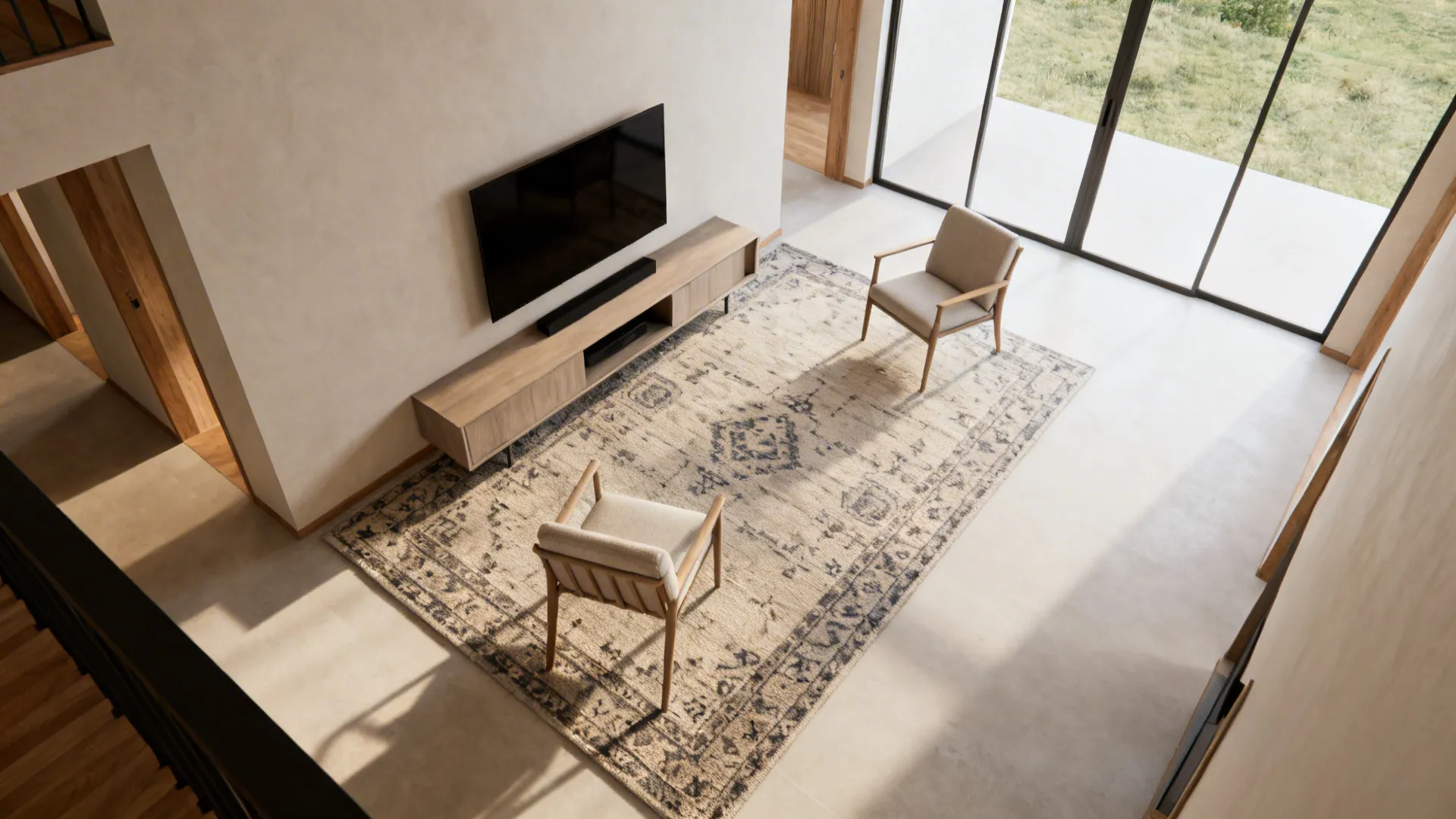 4. Define zones with rugs and low-profile furniture