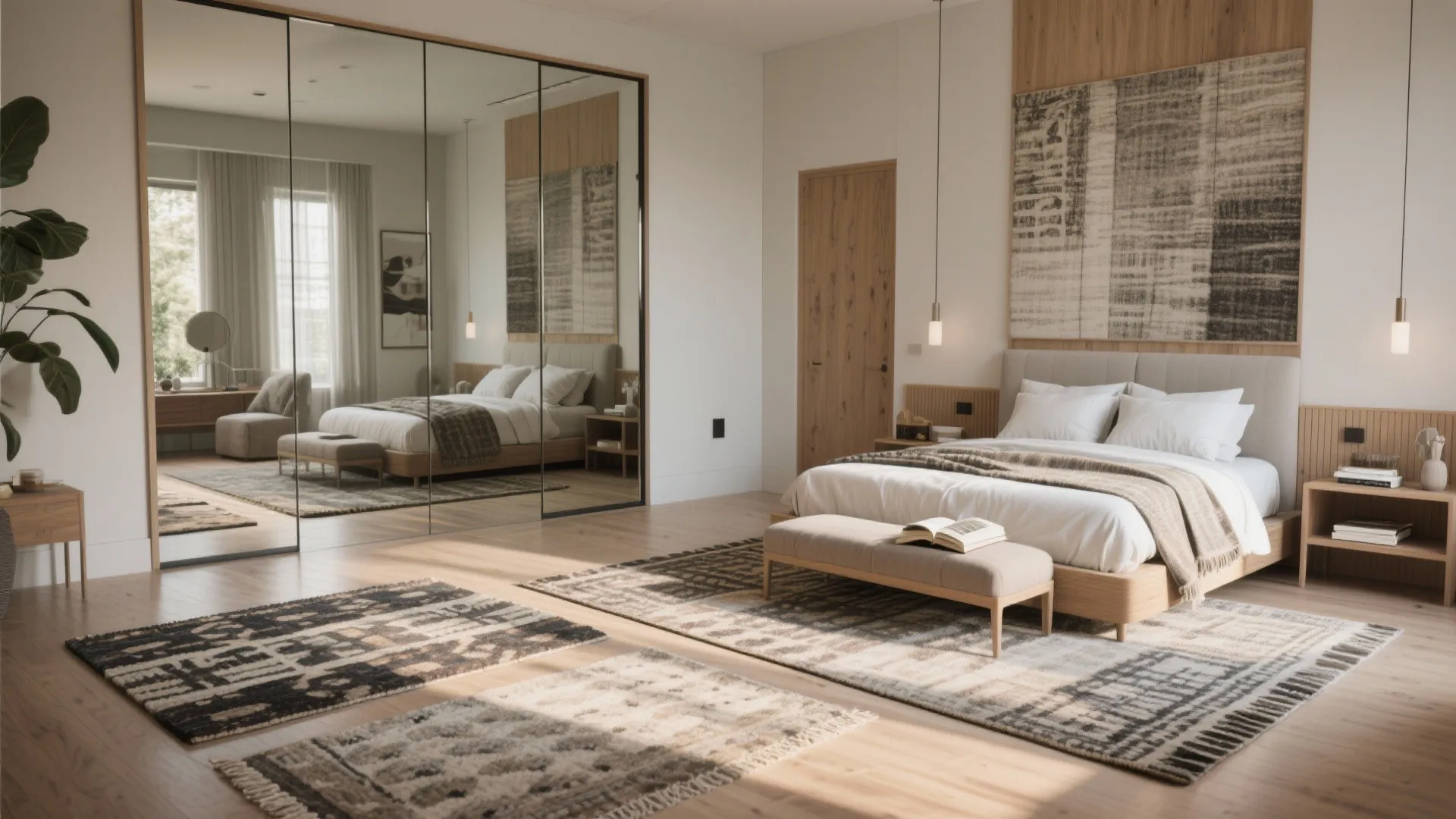 4. Zone the room with rugs and mirrors