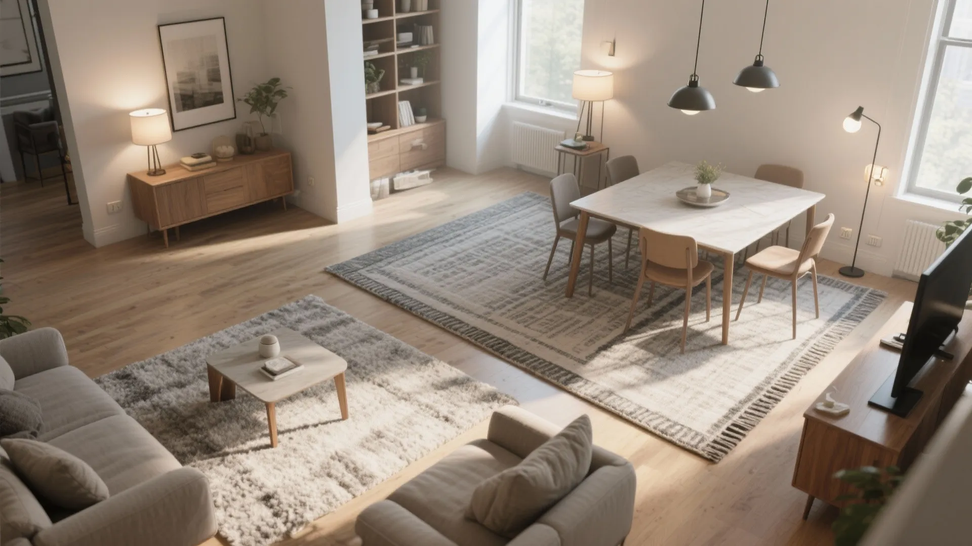 Rugs and lighting do the zoning heavy lifting