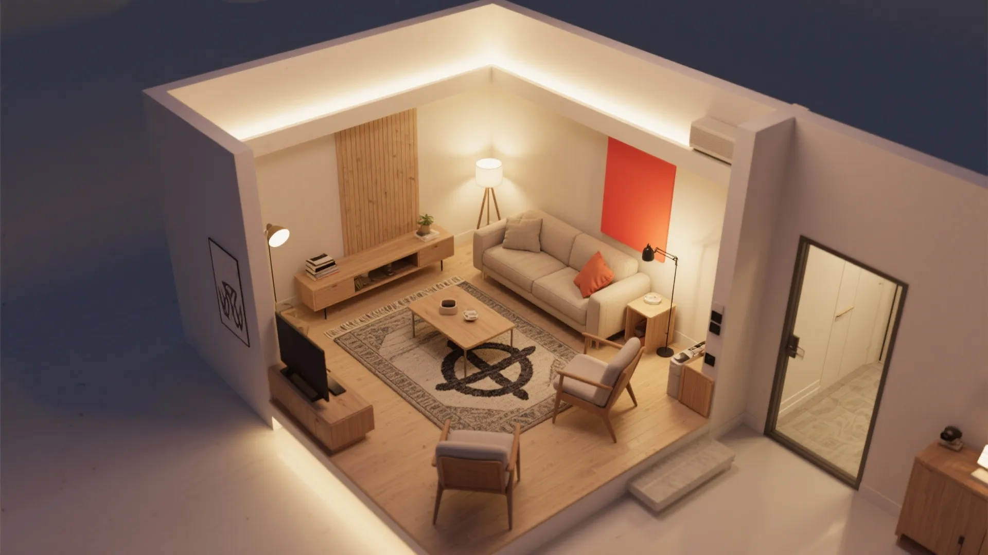 5. Define zones with rugs and lighting