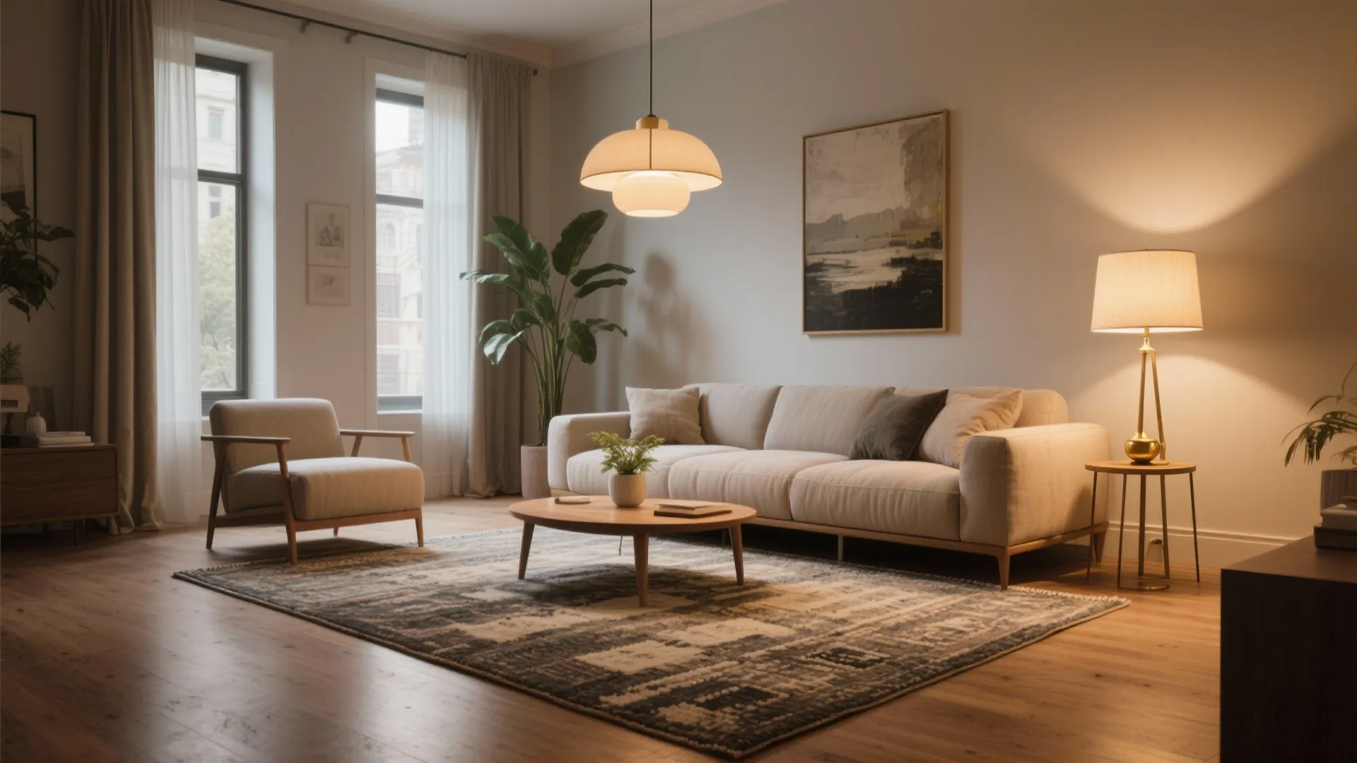 4. Define zones with rugs and lighting